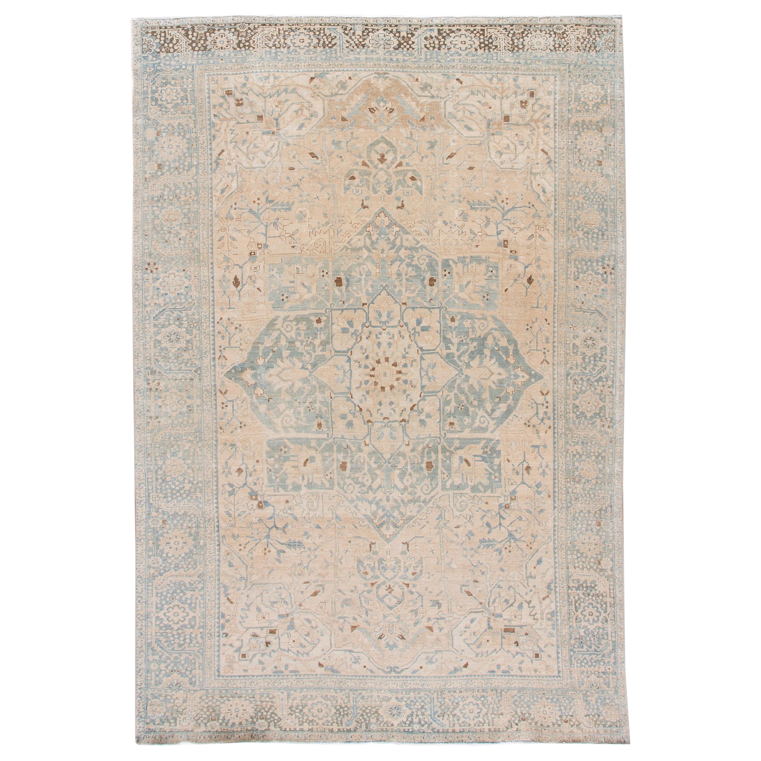 Oneofakind Antique Persian Heriz Rug in Beige, Blue, Pink, and Red at 1stDibs