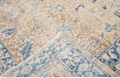 Antique Persian Heriz Beige Handmade Allover Geometric Wool Rug