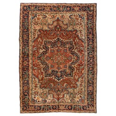 Antiker persischer Heriz-Teppich in Braun:: ca. 1920er Jahre