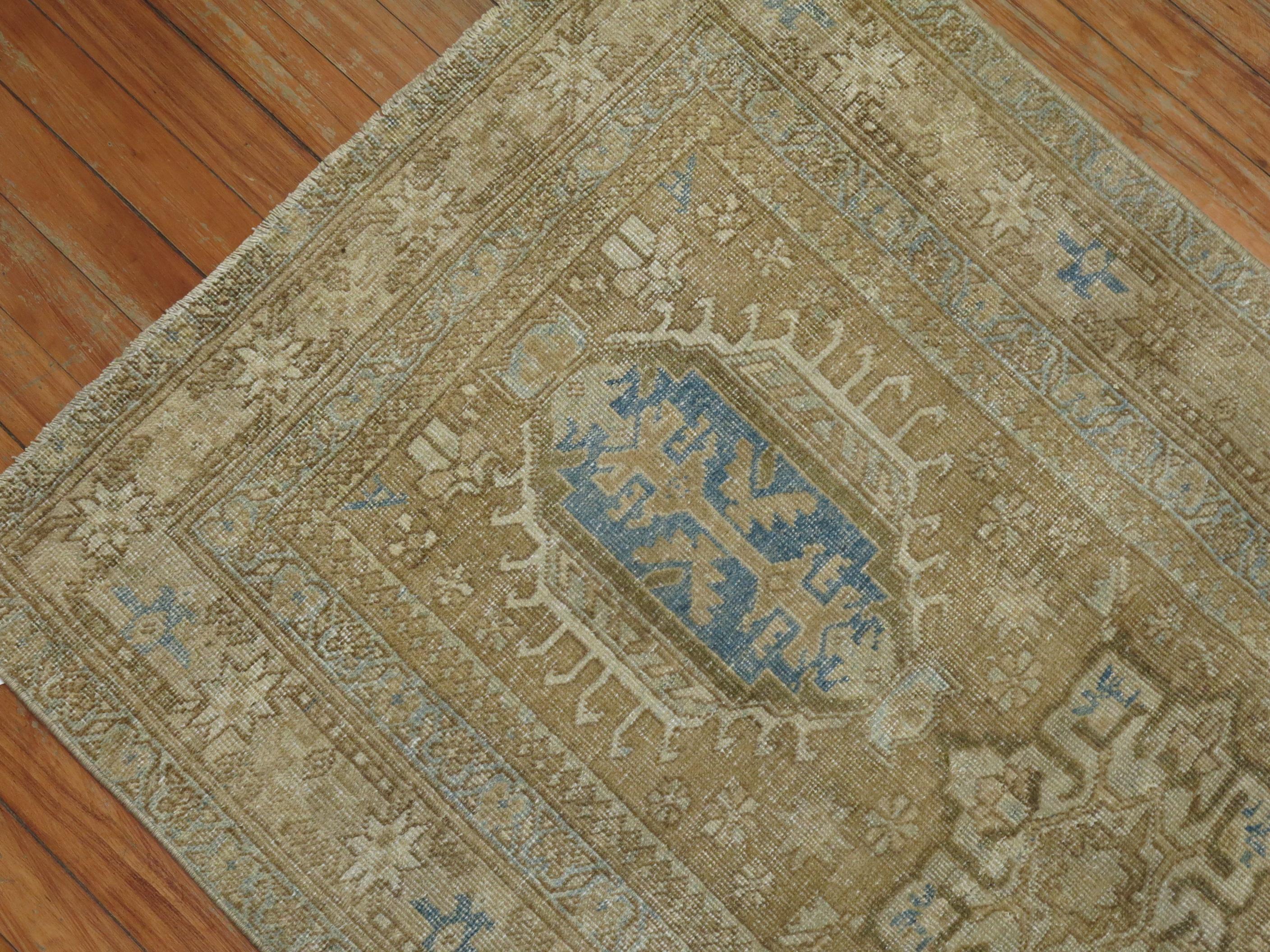 Antique Persian Heriz Karadja Camel and Blue 3