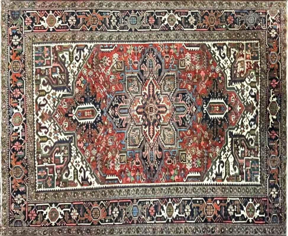 Size
8' ft 11 in x 10 ft 6 in
Description
ANTIQUE northwest HERIZ carpet. circa date: 1950. A beautiful painting for floor covering, made of natural dyed wool.
A charming antique Heriz carpet it has a range of outstanding colors.
A great