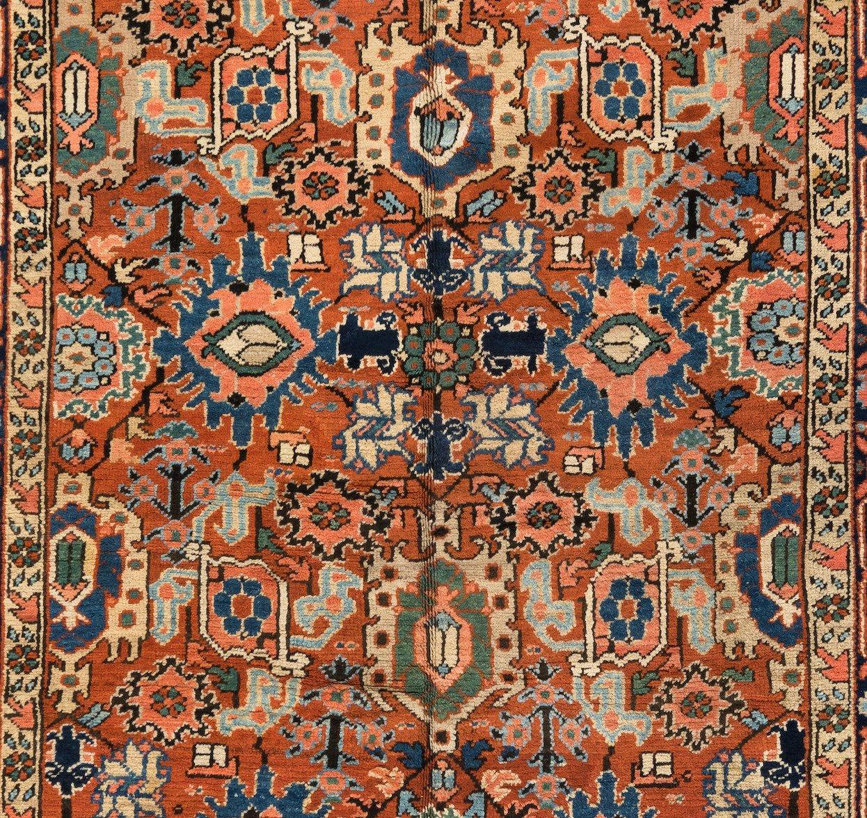 Antiker persischer Heriz-Teppich in Marineblau, Rost und Braun, Grün  8,2 x 10,6 Fuß (Persisch) im Angebot