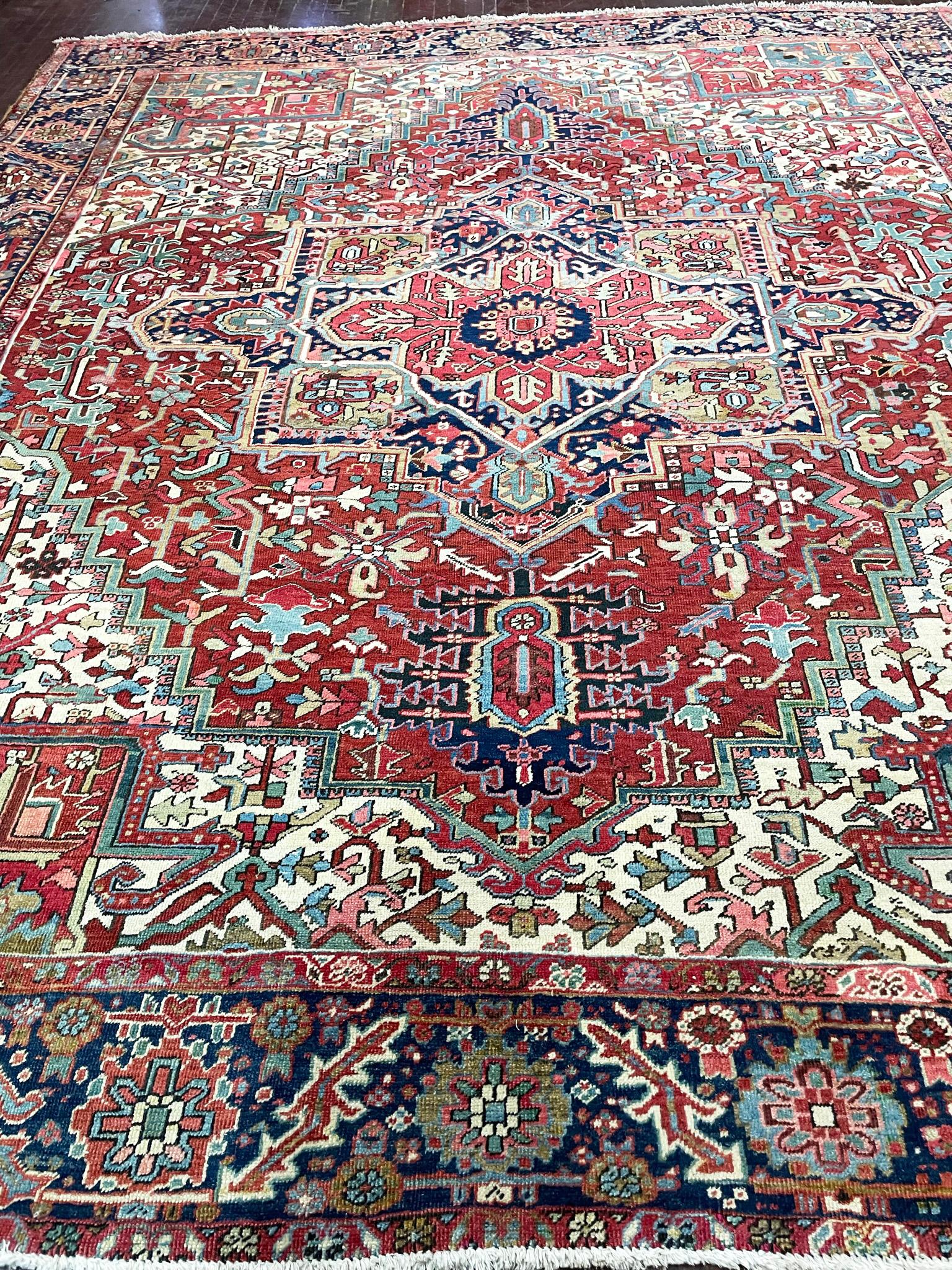 Hand-Knotted Antique Persian Heriz, Carpet, circa 1920s For Sale