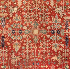 Antique Persian Red Navy Blue and Gold Geometric Heriz Rug, circa 1920s-1930s