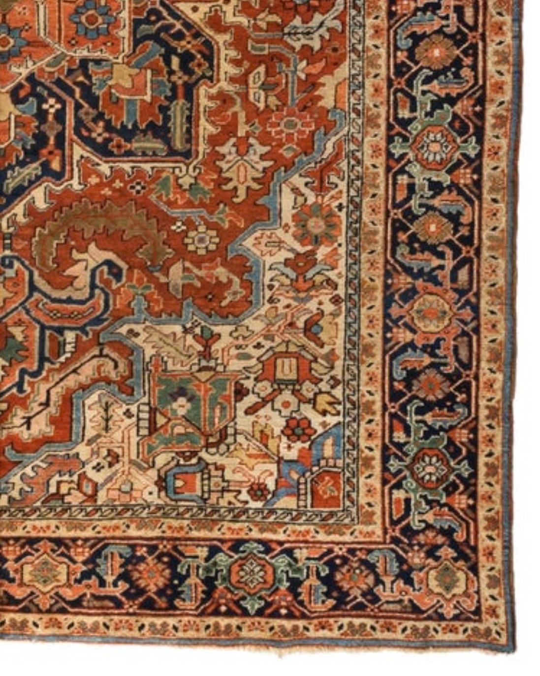 Hand-Knotted Antique Persian Heriz Brown Rug, circa 1920s For Sale