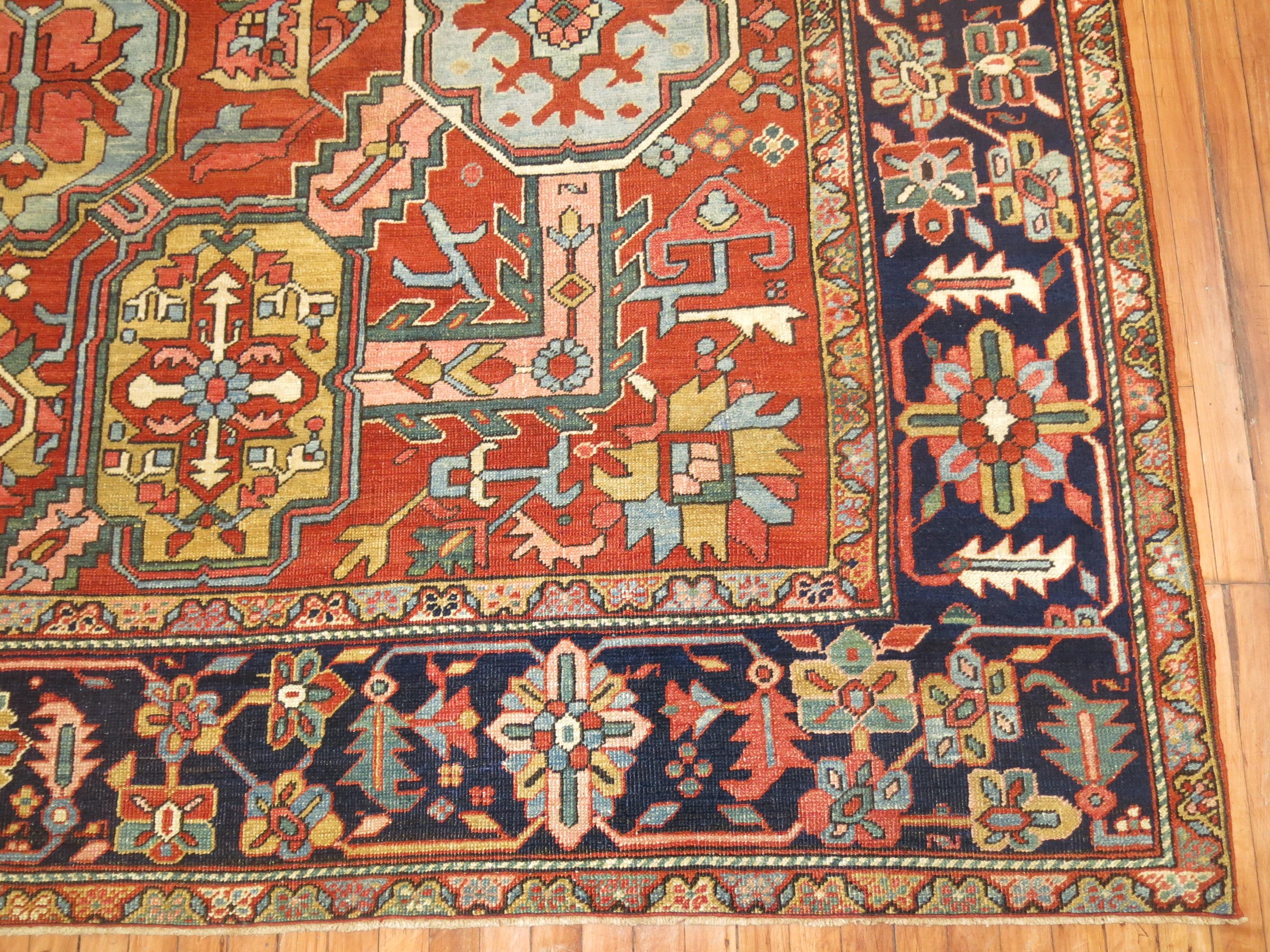 Hand-Woven Antique Persian Heriz Carpet, Early 20th Century