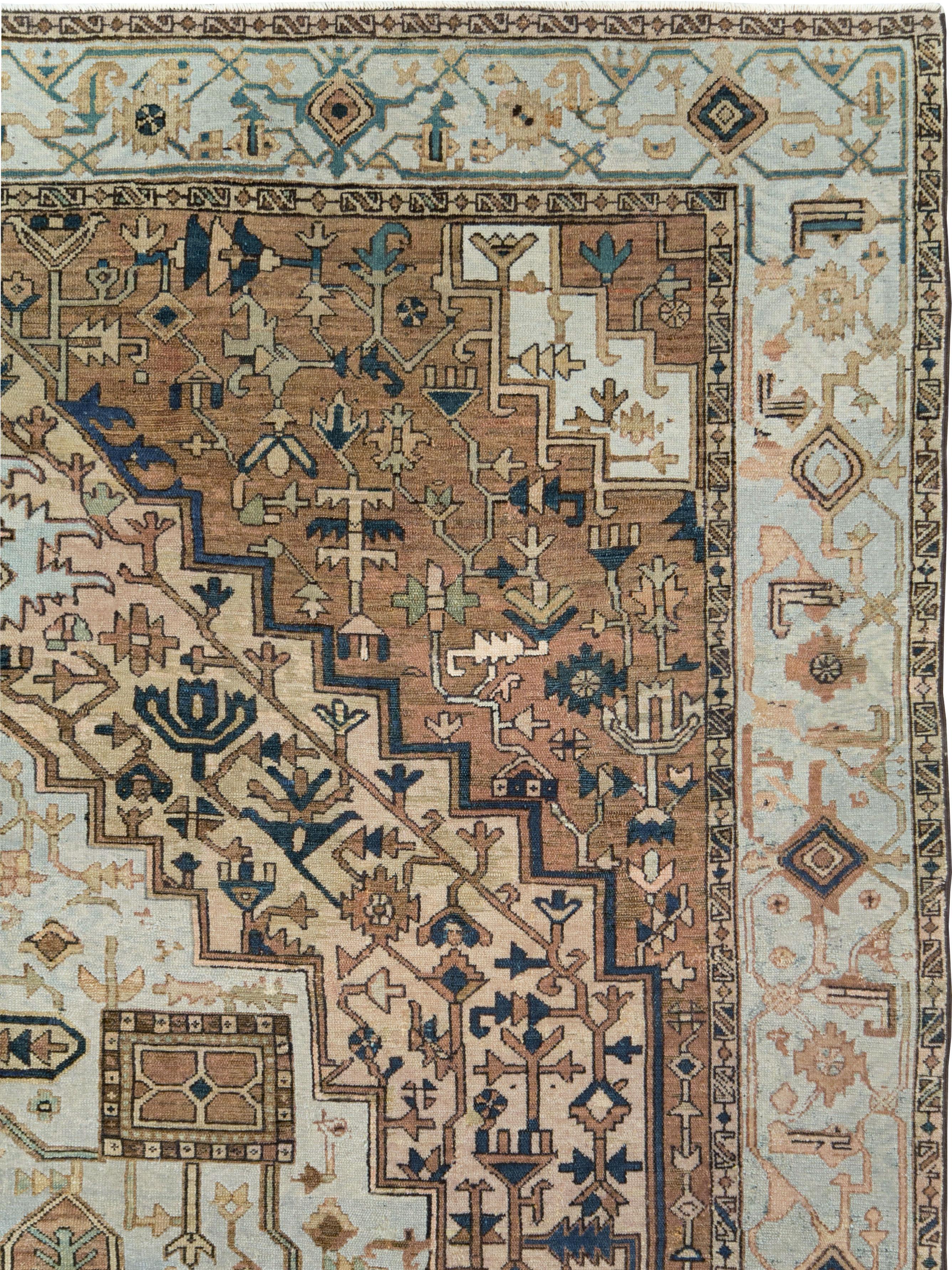 Rustic Antique Persian Heriz Carpet For Sale