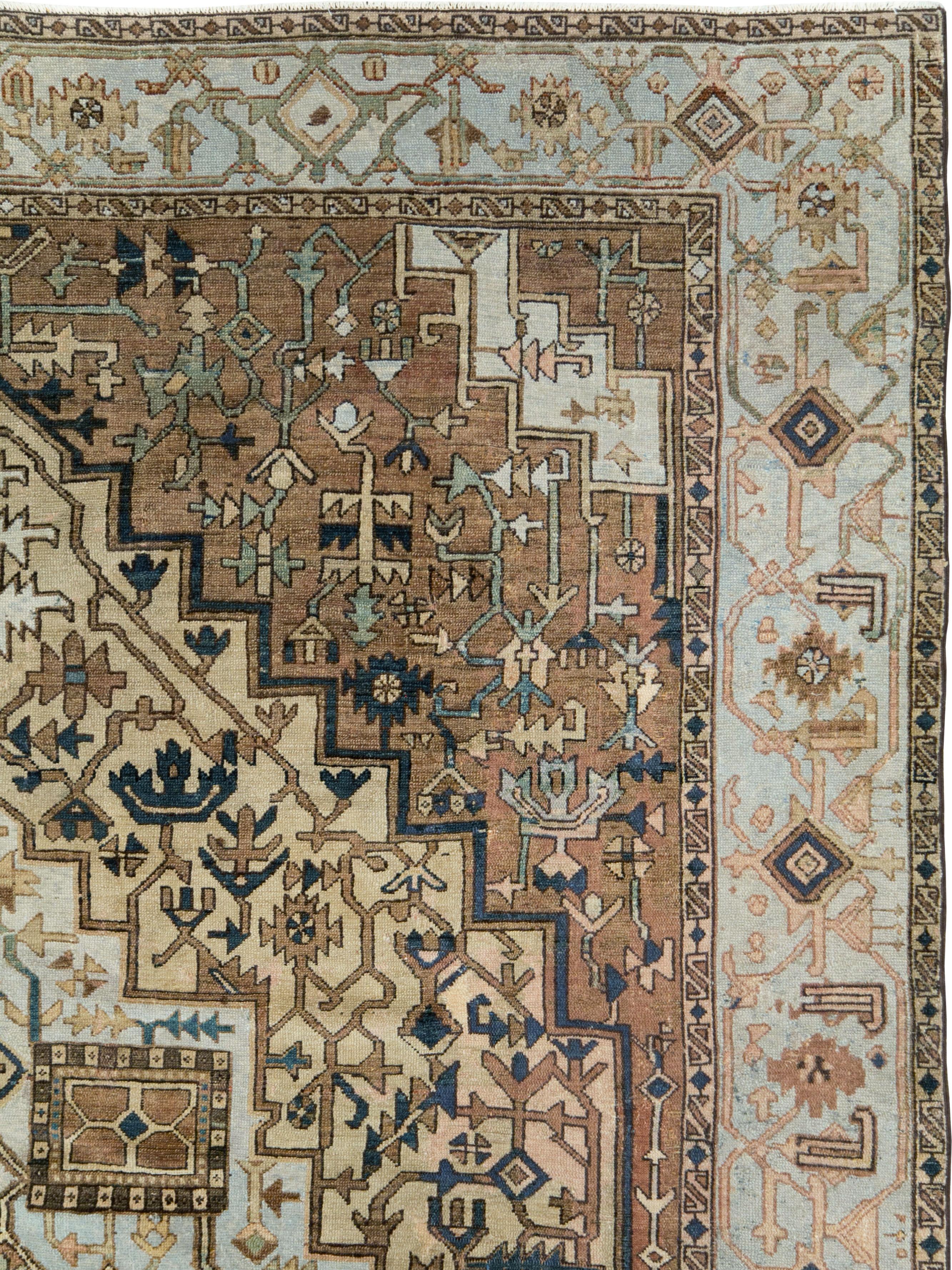 Hand-Knotted Antique Persian Heriz Carpet For Sale