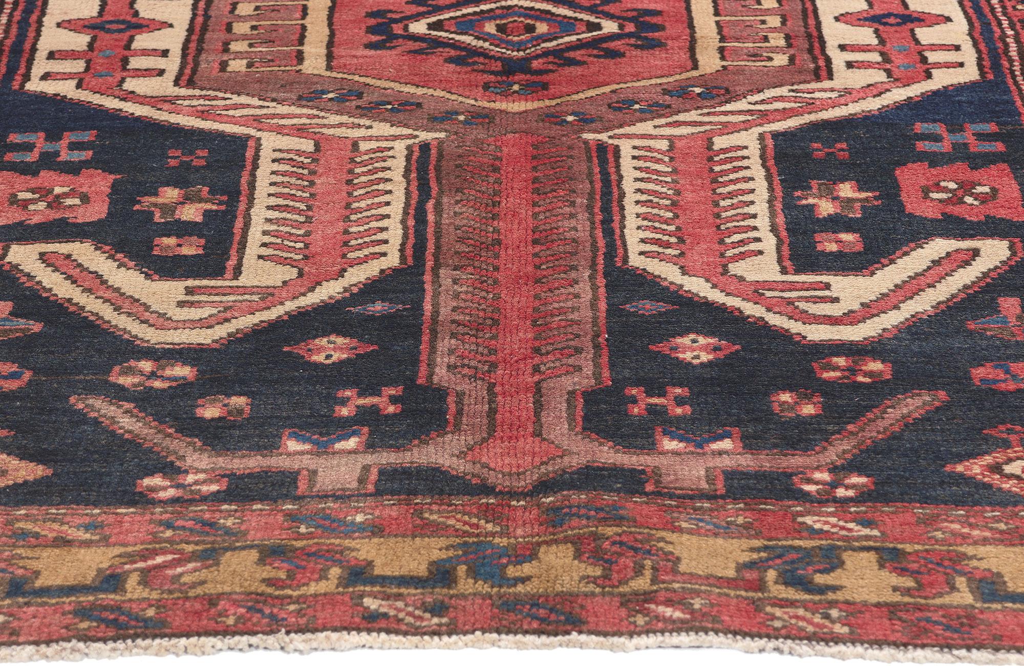 Hand-Knotted Antique Persian Heriz Carpet with Traditional Style For Sale