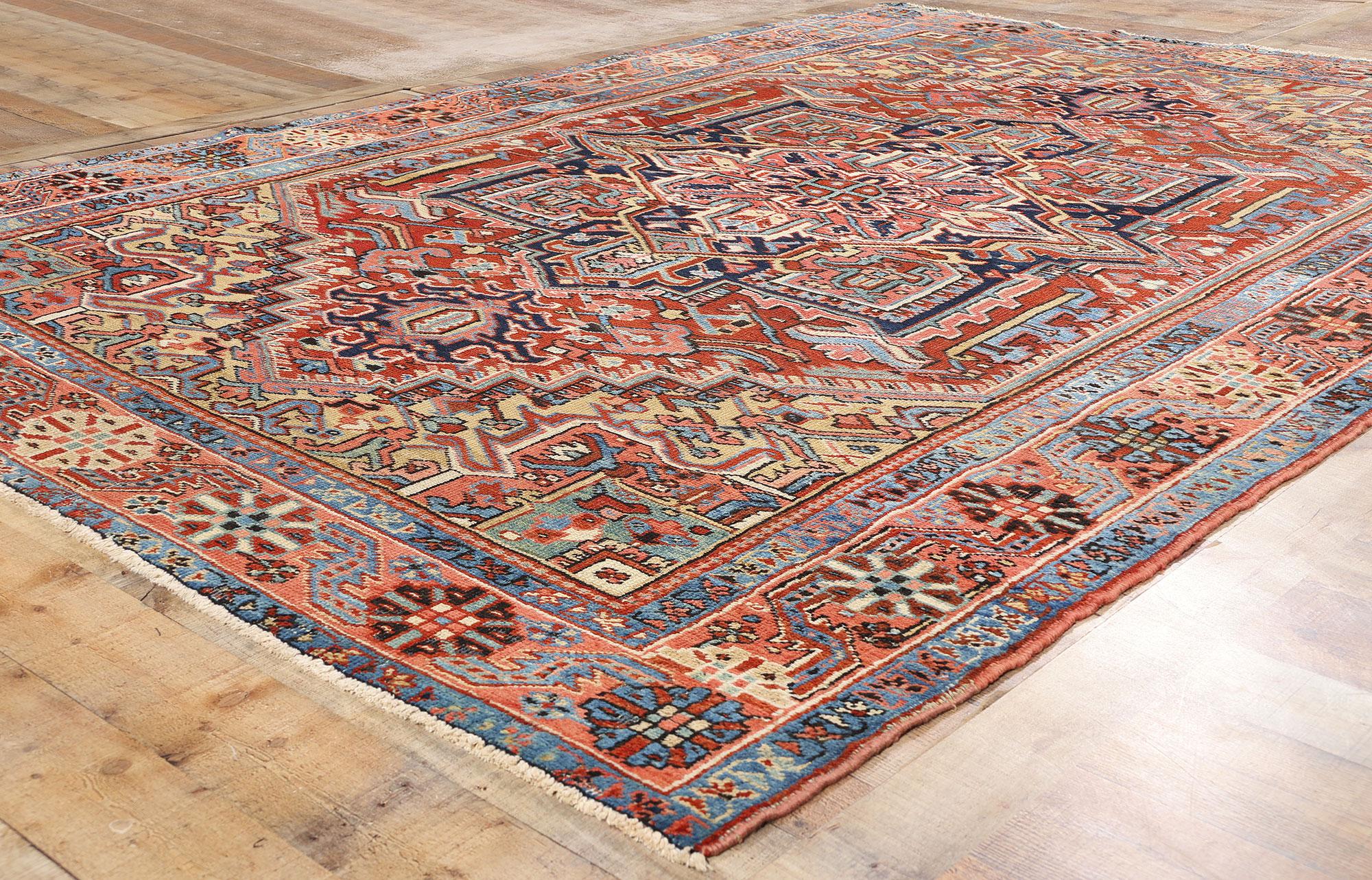Wool 1920's Persian Heriz Carpet with Modern Style and Timeless Elegance For Sale