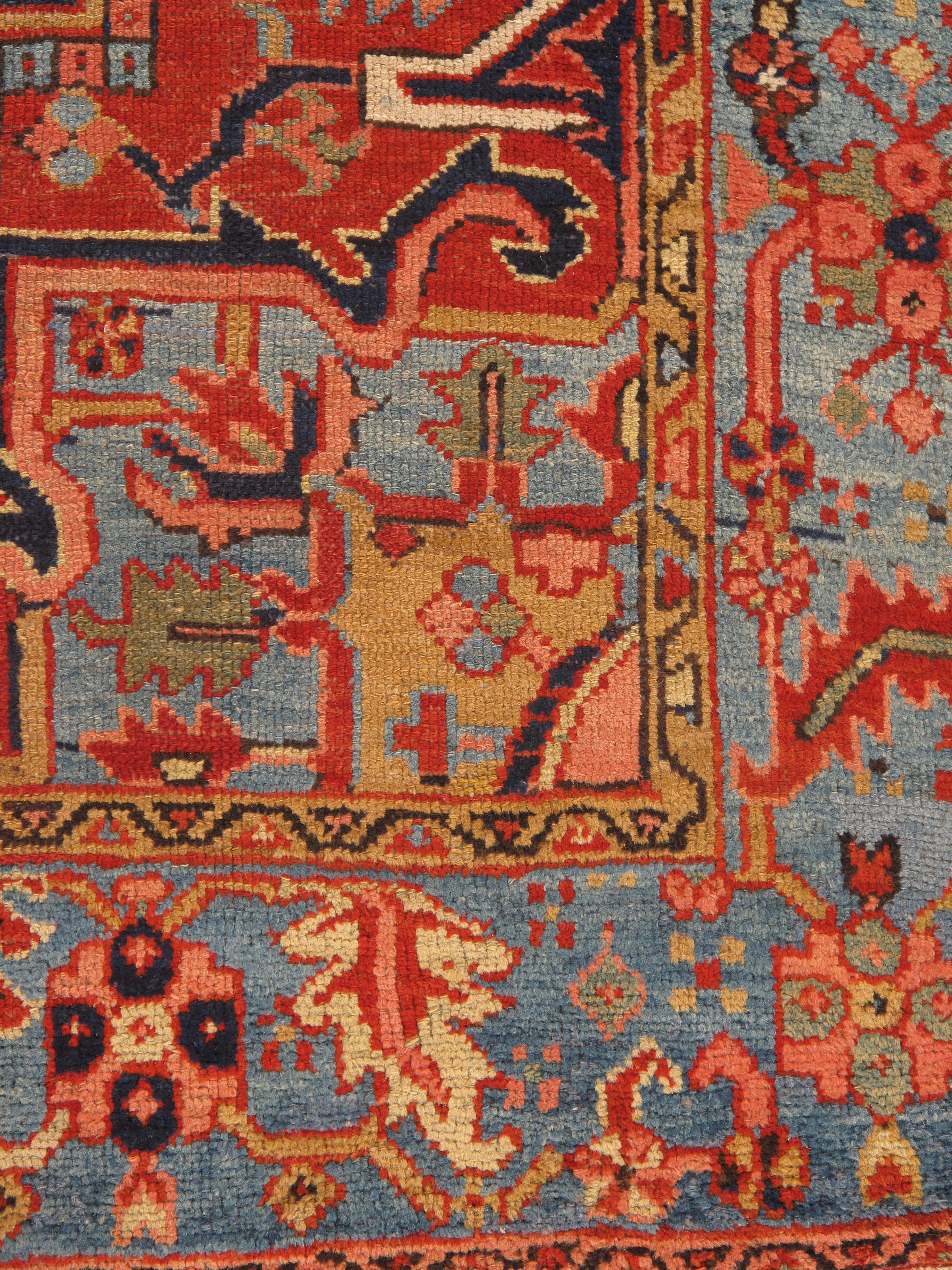 Antique Persian Heriz Carpet Handmade Wool Oriental Rug, Navy, Light Blue, Gold For Sale 4