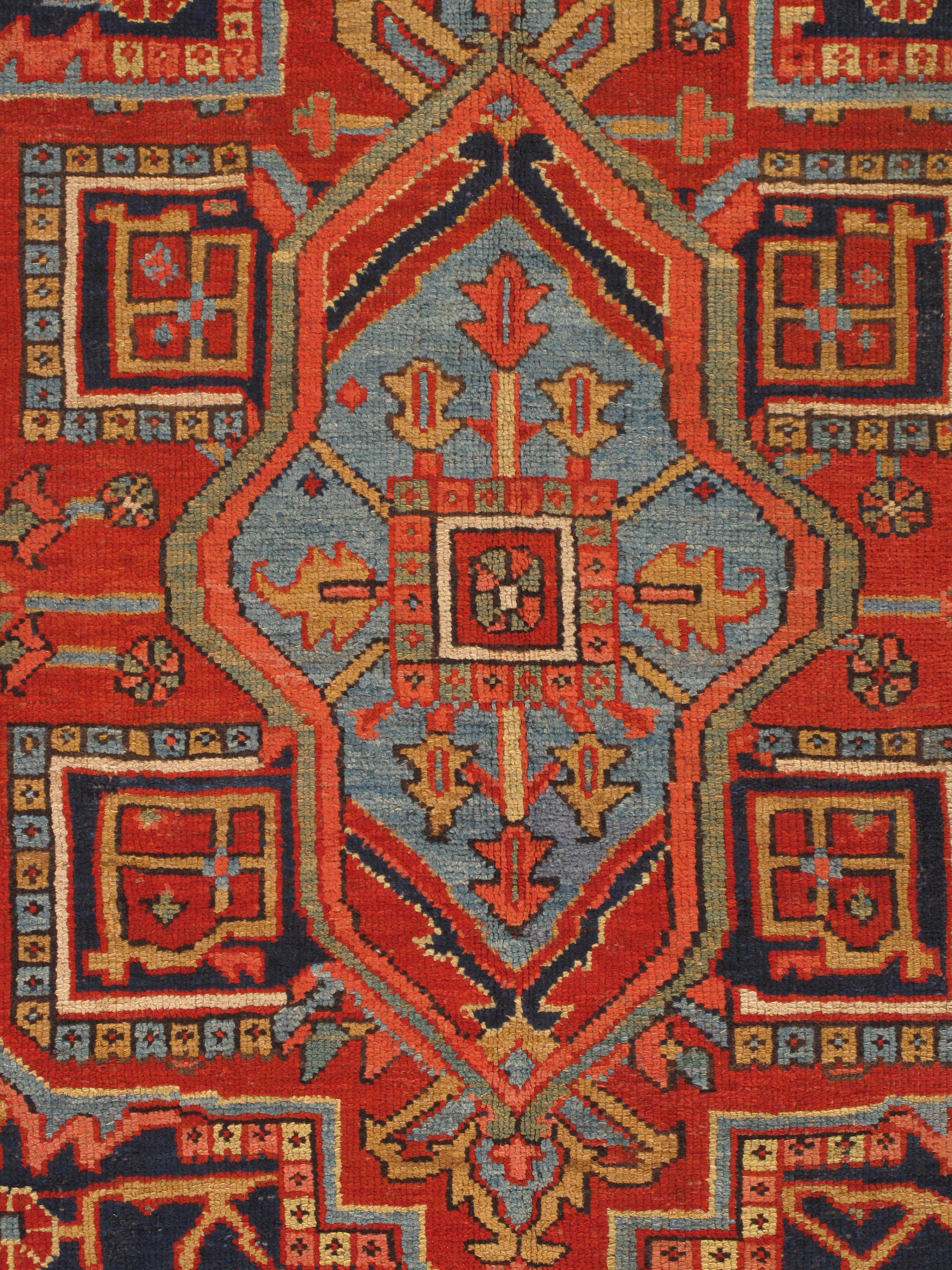 Hand-Knotted Antique Persian Heriz Carpet Handmade Wool Oriental Rug, Navy, Light Blue, Gold For Sale