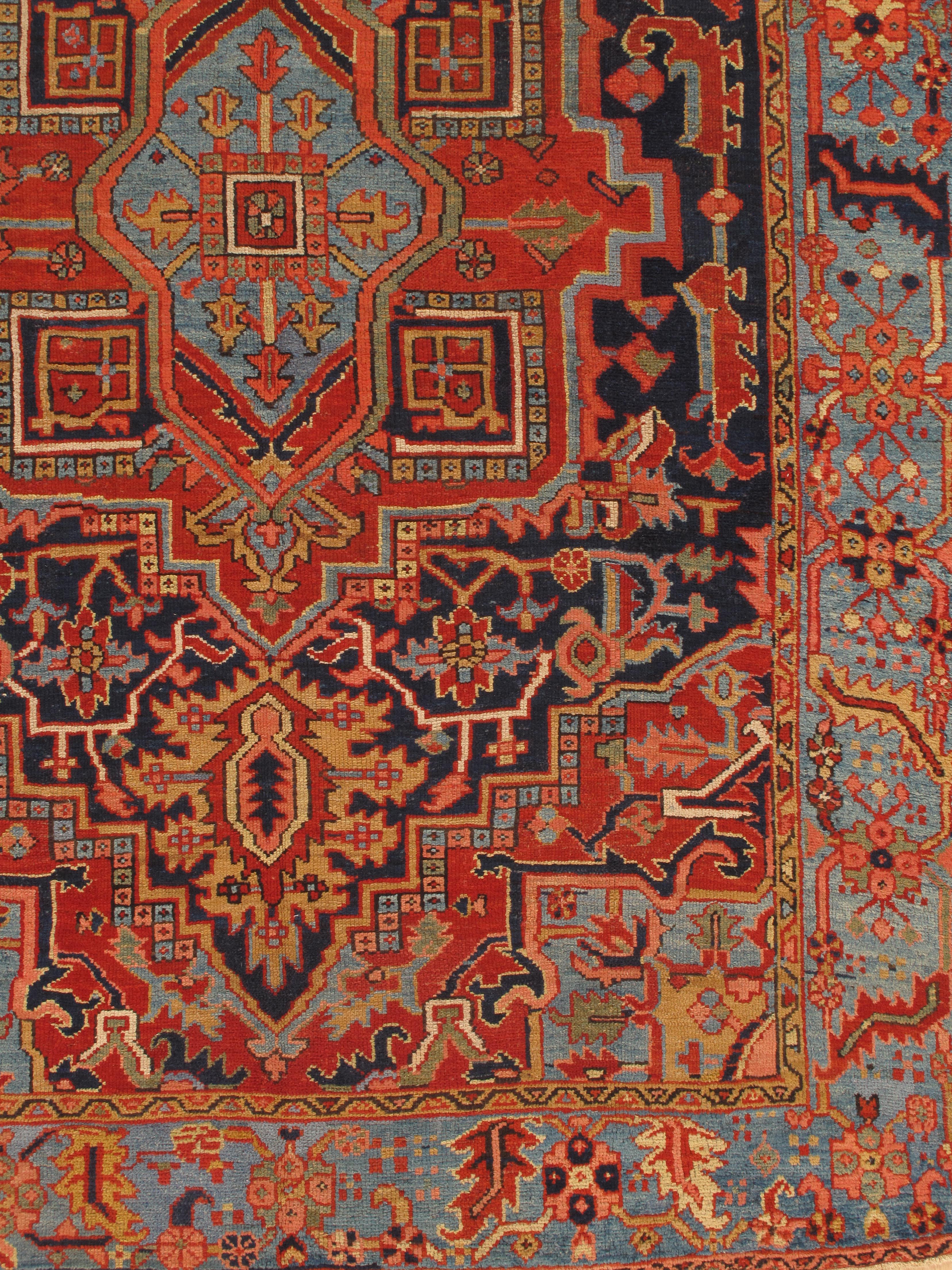 Antique Persian Heriz Carpet Handmade Wool Oriental Rug, Navy, Light Blue, Gold In Excellent Condition For Sale In Port Washington, NY