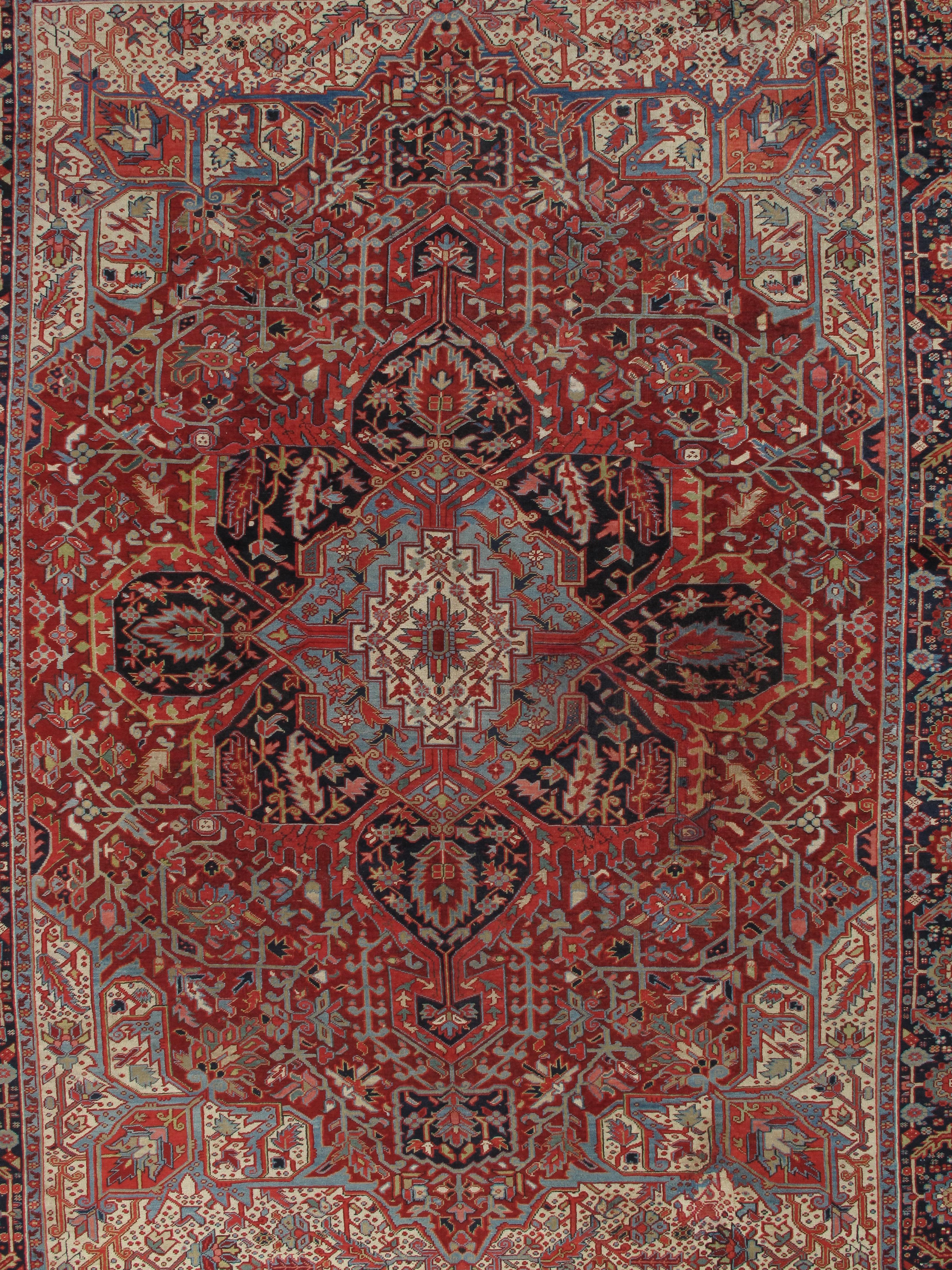 Antiker persischer Heriz-Teppich aus handgefertigter Wolle, orientalischer Teppich, rostfarben, marineblauer Rand im Angebot 4