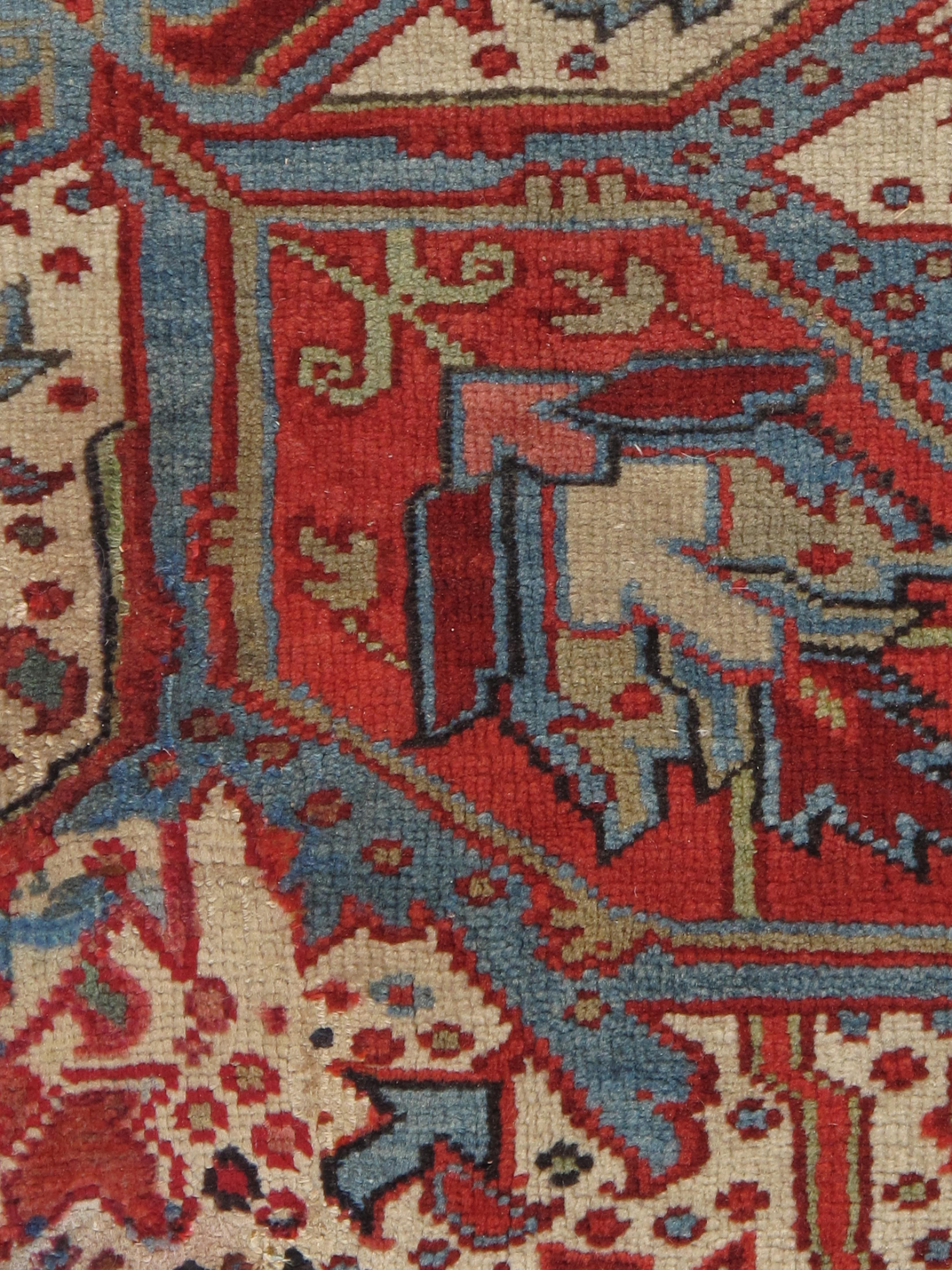 Antiker persischer Heriz-Teppich aus handgefertigter Wolle, orientalischer Teppich, rostfarben, marineblauer Rand (Heriz Serapi) im Angebot