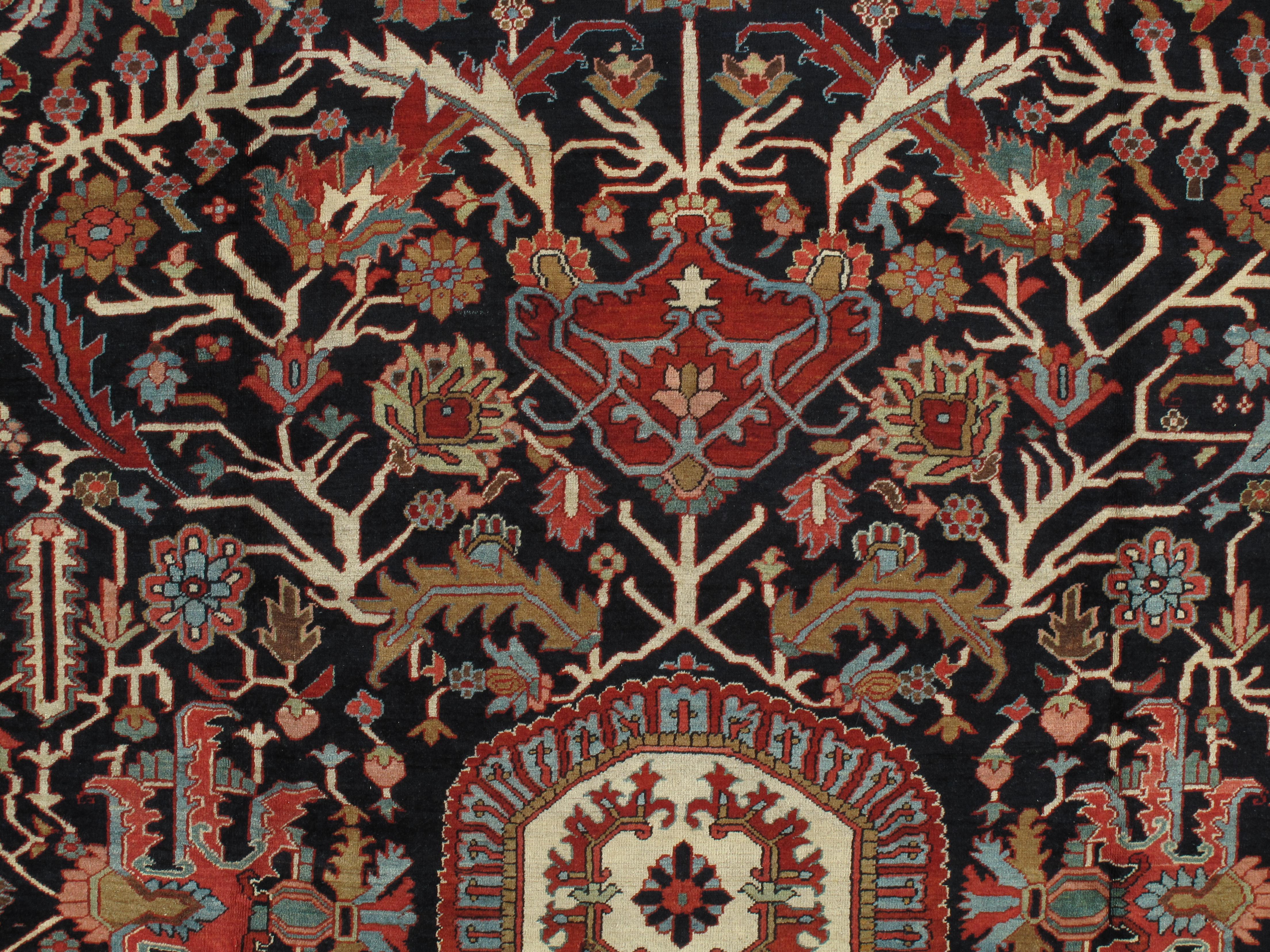 Antique Persian Heriz Carpet Handmade Wool Oriental Rug, Rust, Navy For Sale 5