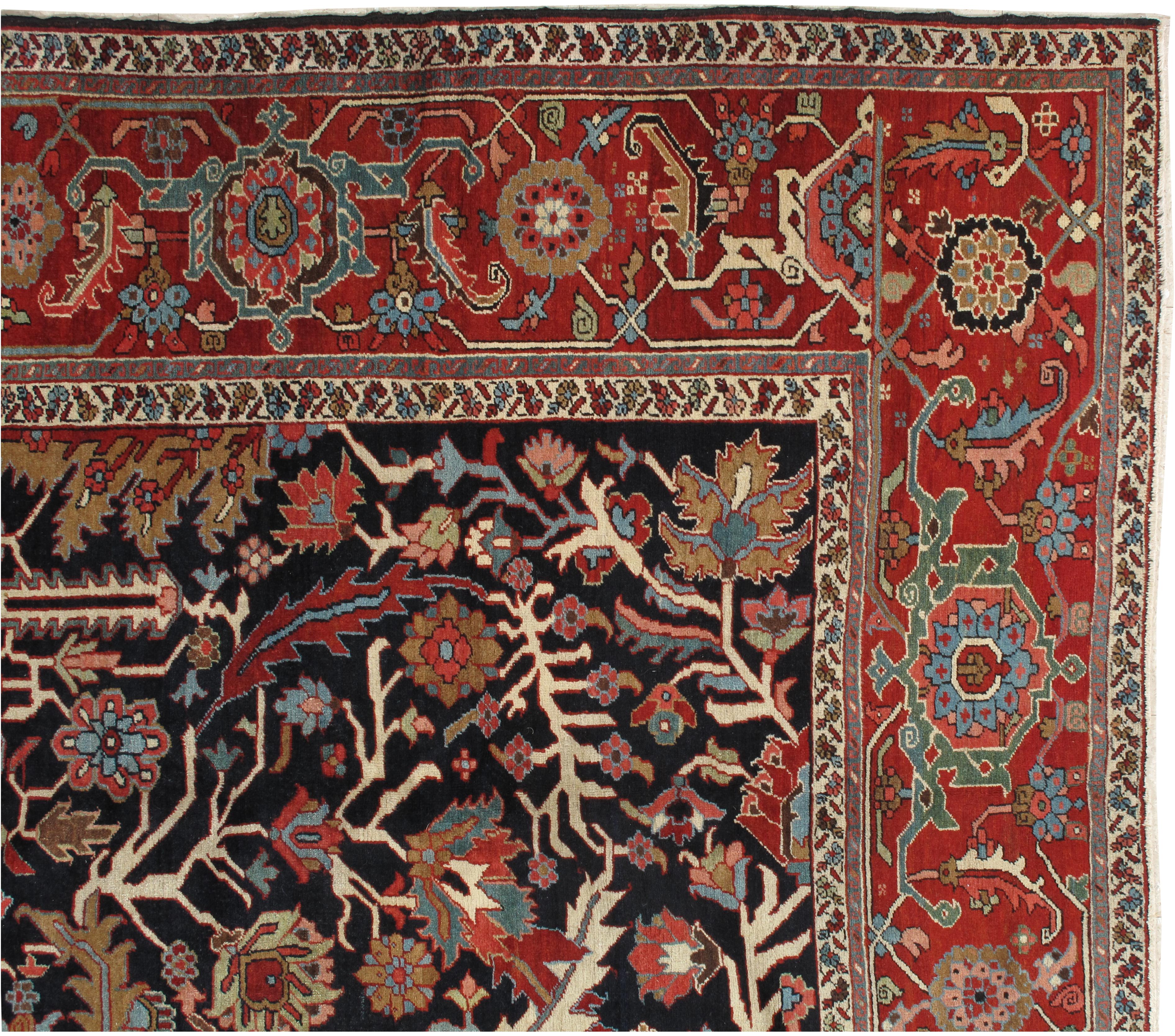 Heriz Serapi Antique Persian Heriz Carpet Handmade Wool Oriental Rug, Rust, Navy For Sale