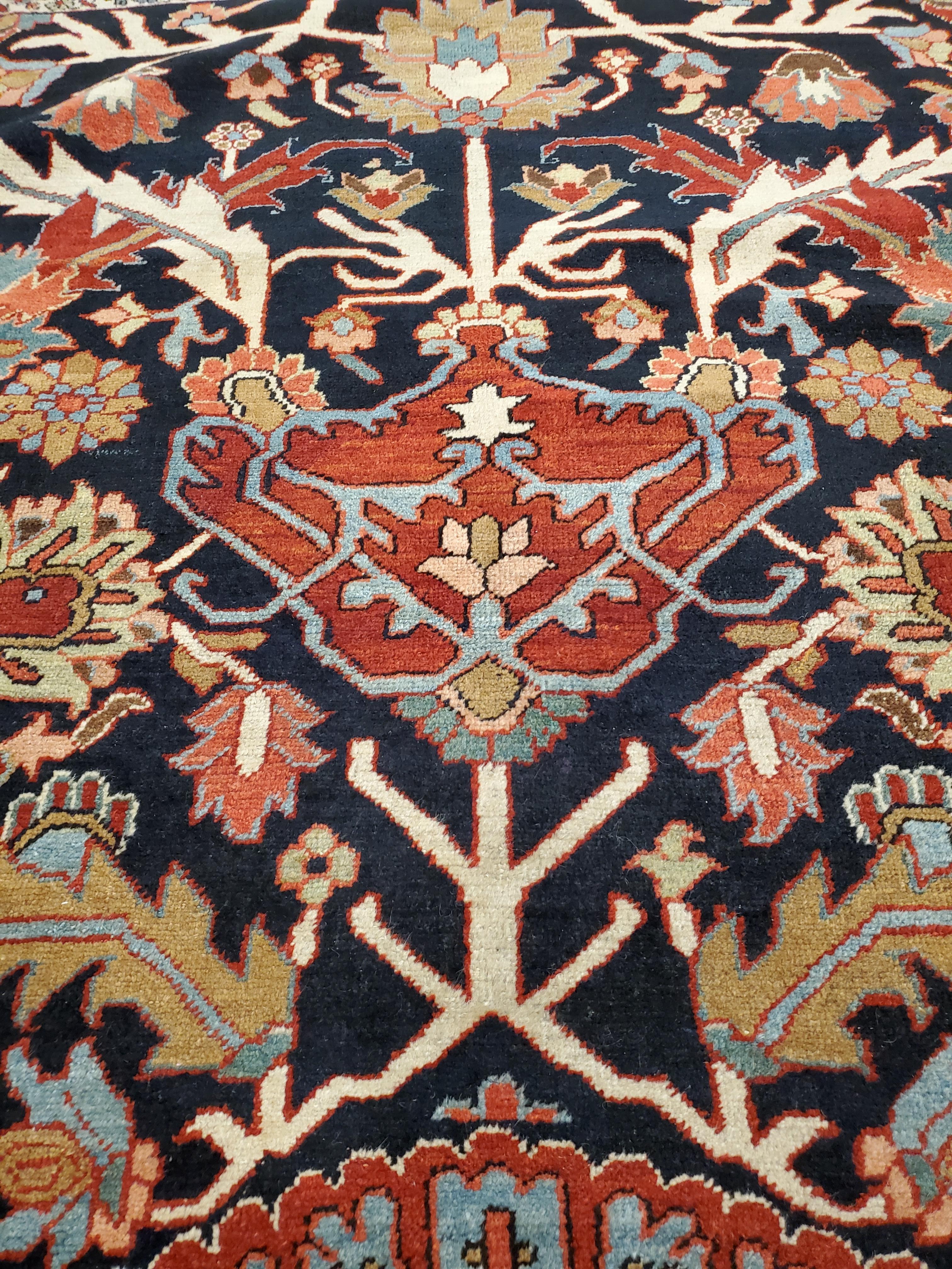 Antique Persian Heriz Carpet Handmade Wool Oriental Rug, Rust, Navy For Sale 1