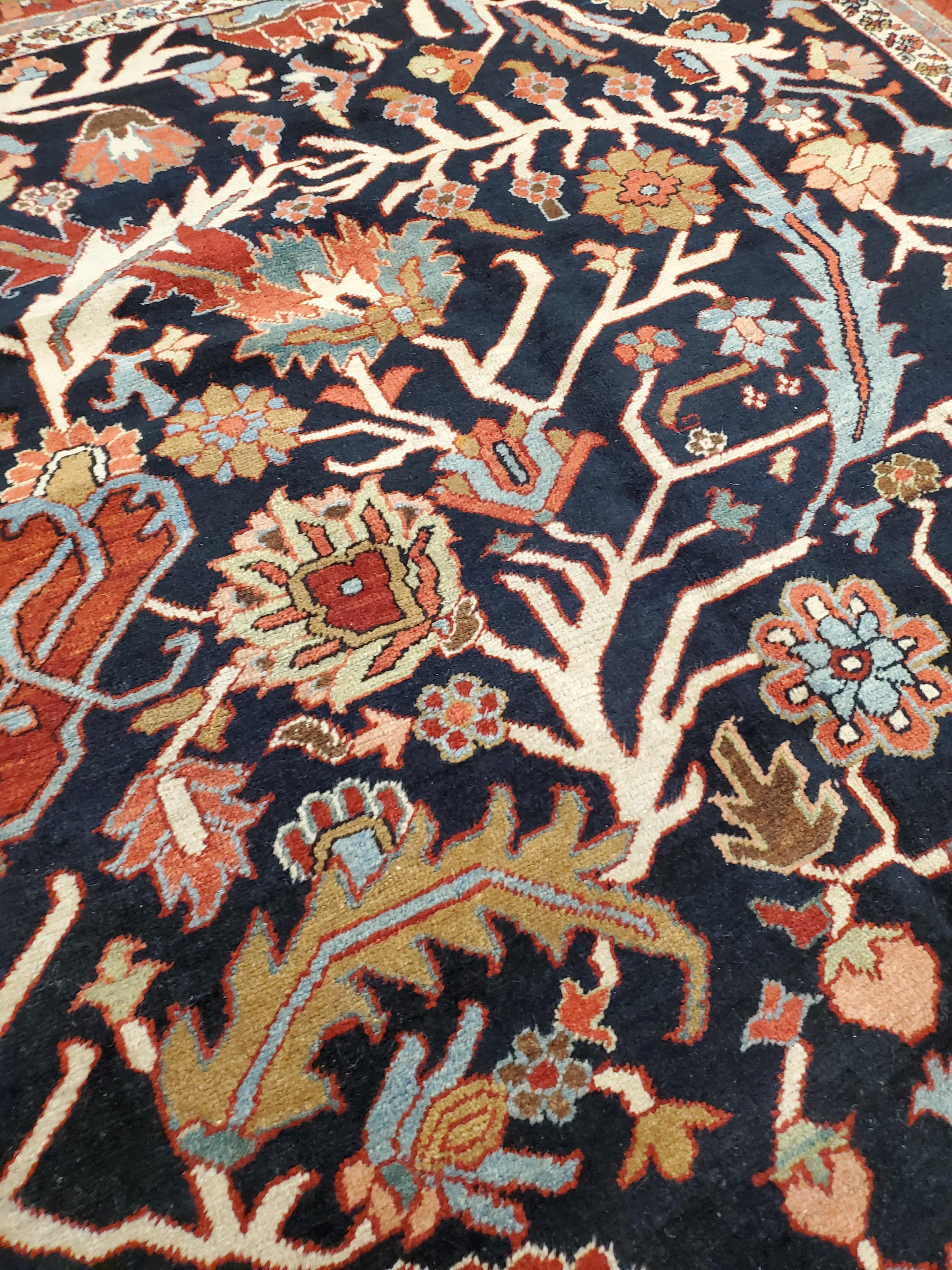 Antique Persian Heriz Carpet Handmade Wool Oriental Rug, Rust, Navy For Sale 2
