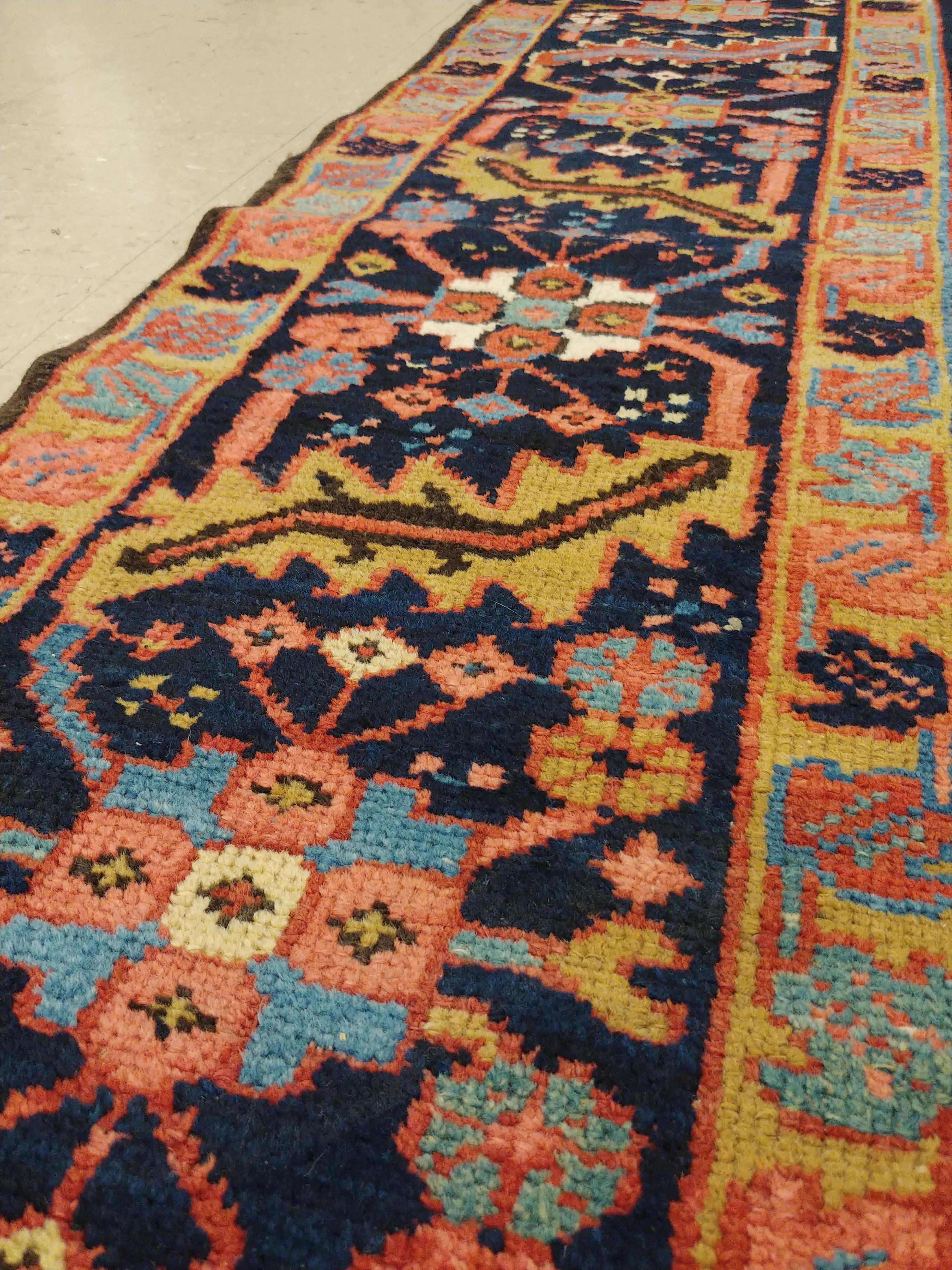 Antique Persian Heriz Carpet, Handmade Wool Oriental Rug, Rust, Navy, Lt Blue 4