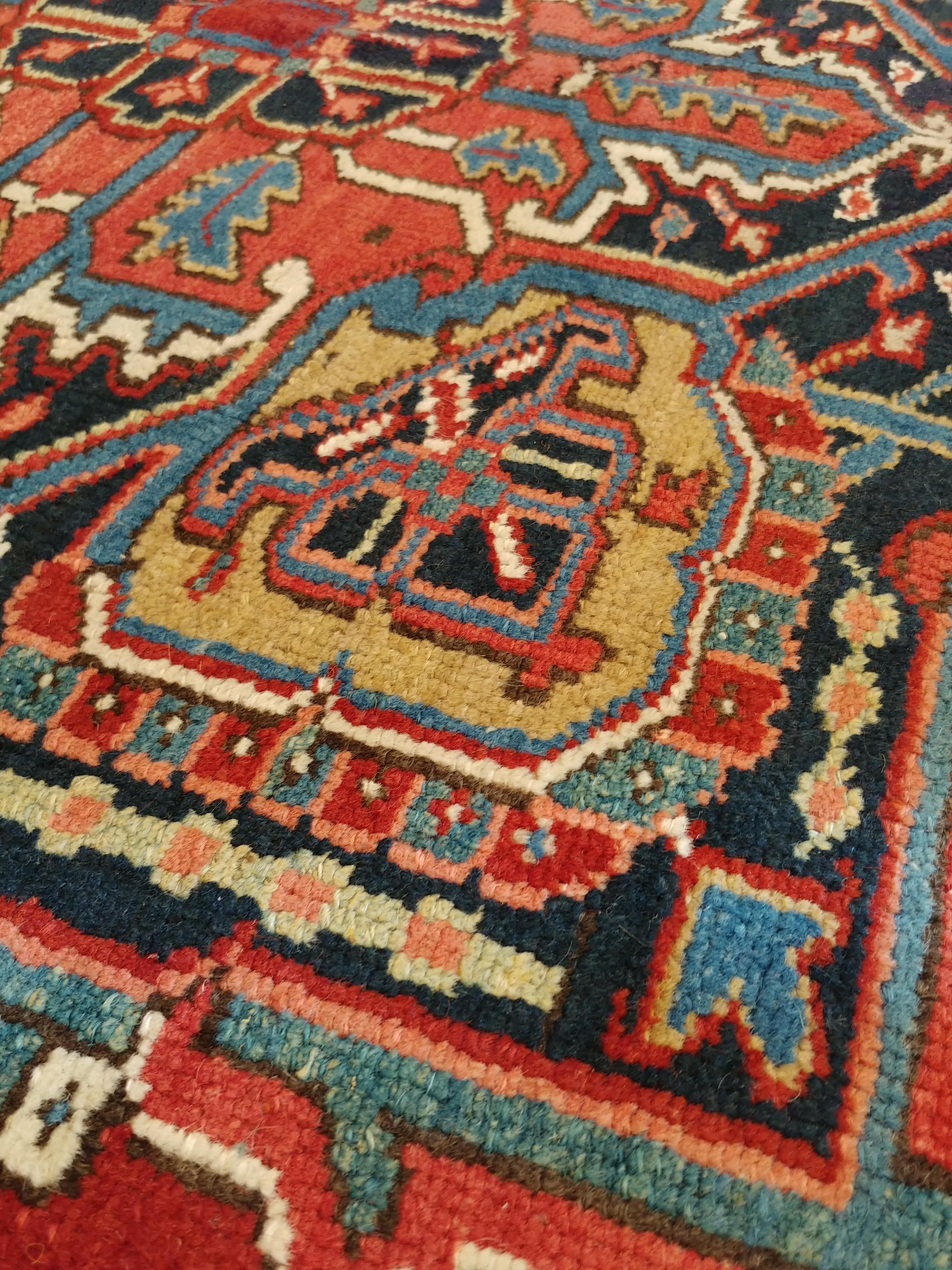 Heriz Serapi Antique Persian Heriz Carpet, Handmade Wool Oriental Rug, Rust, Navy, Lt Blue