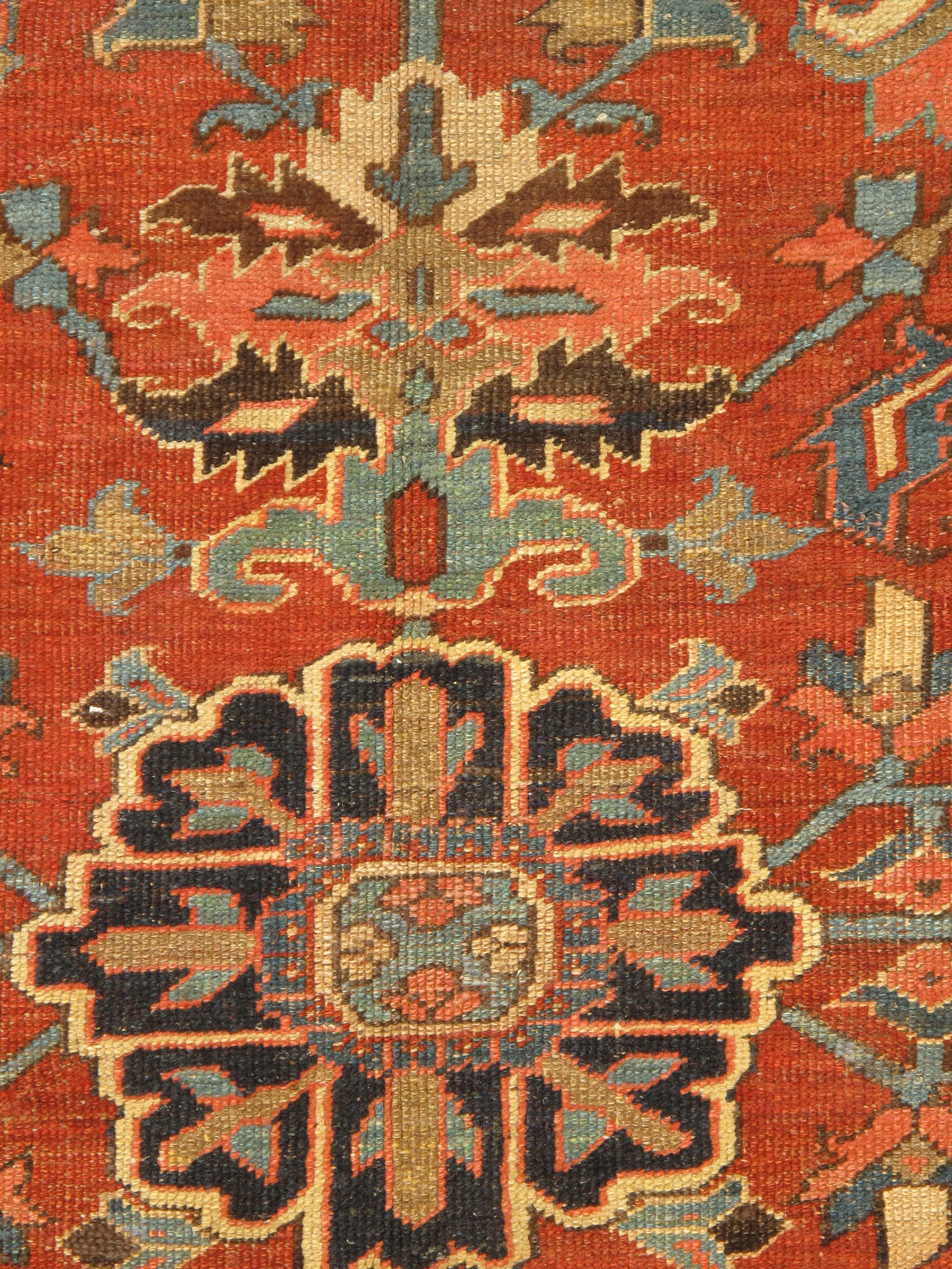 Alfombra persa antigua Heriz Alfombra oriental de lana hecha a mano, óxido, azul marino-azul medio Lana en venta