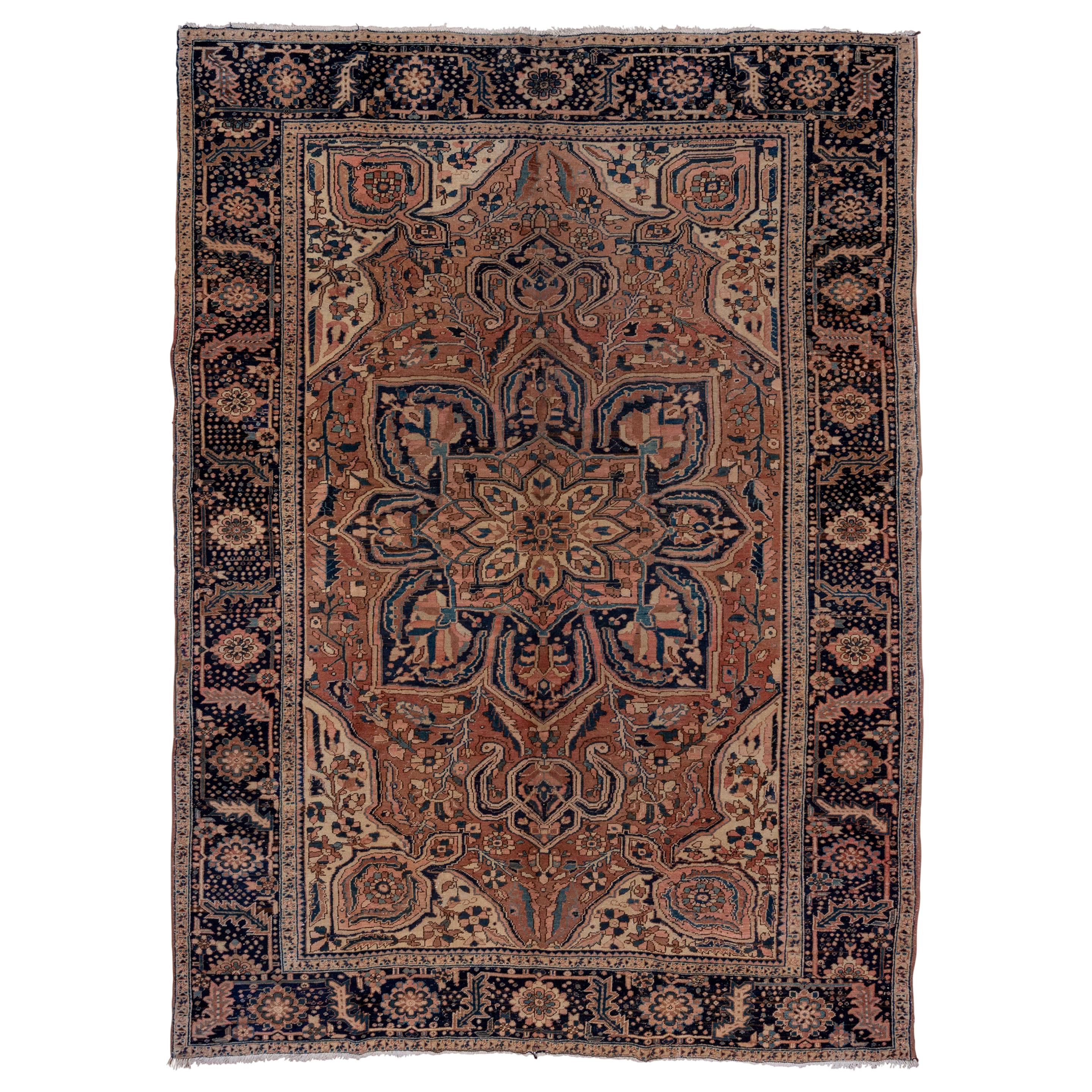 Antique Persian Heriz Carpet, Rose Field