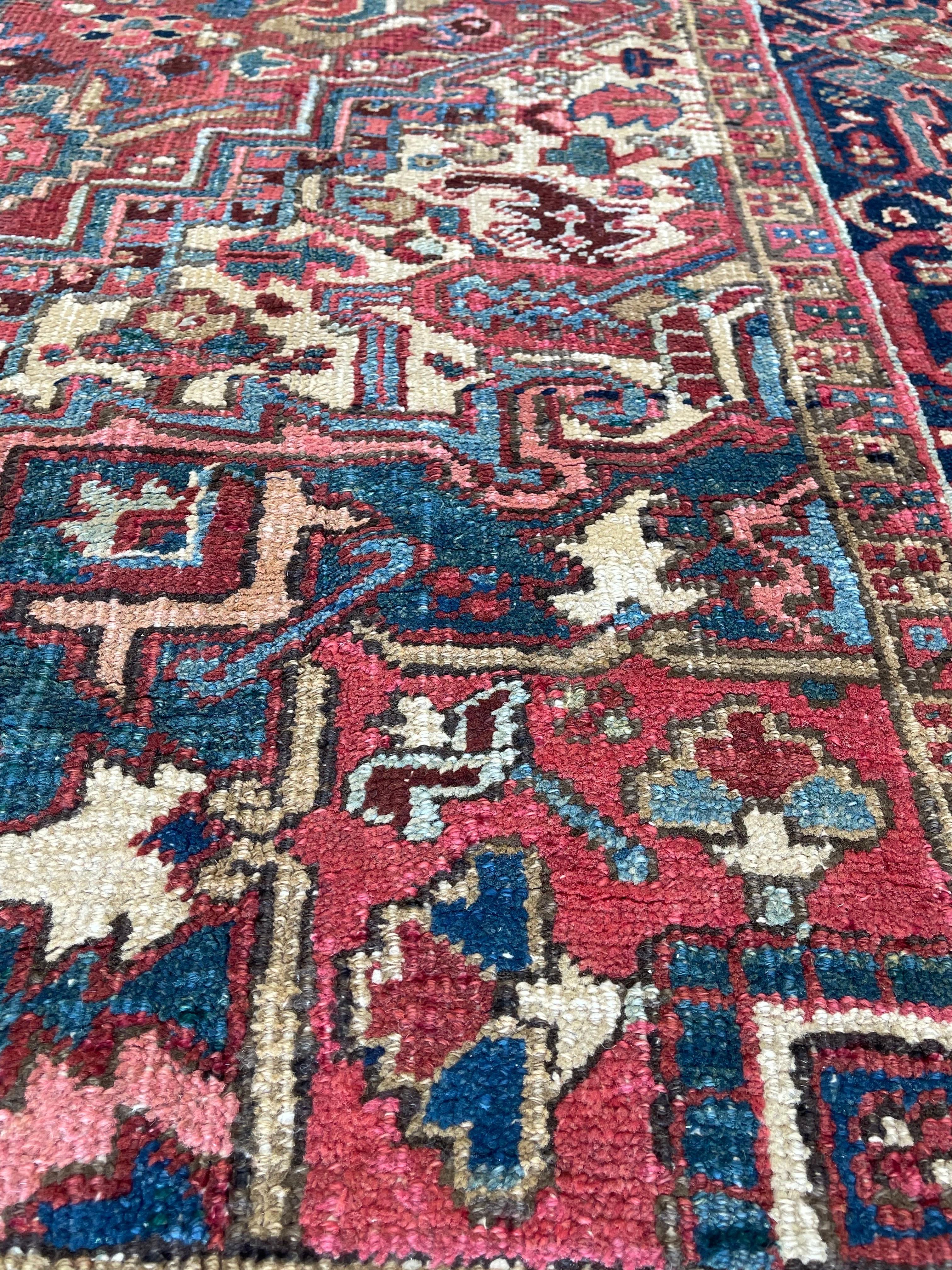 Wool Antique Persian Heriz circa 1920 For Sale