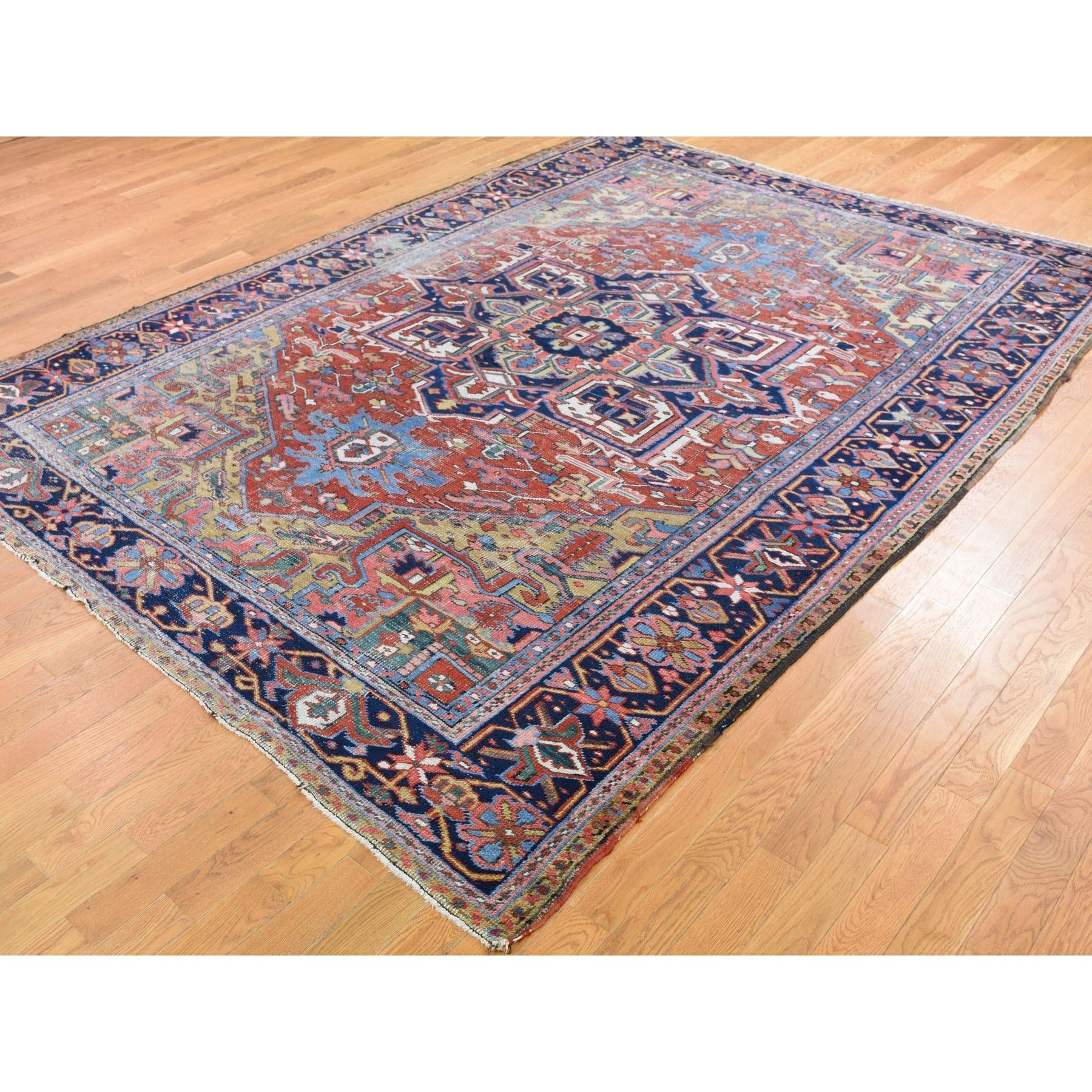 Heriz Serapi Antique Persian Heriz Clean And Worn But No Holes Hand Knotted Oriental Rug