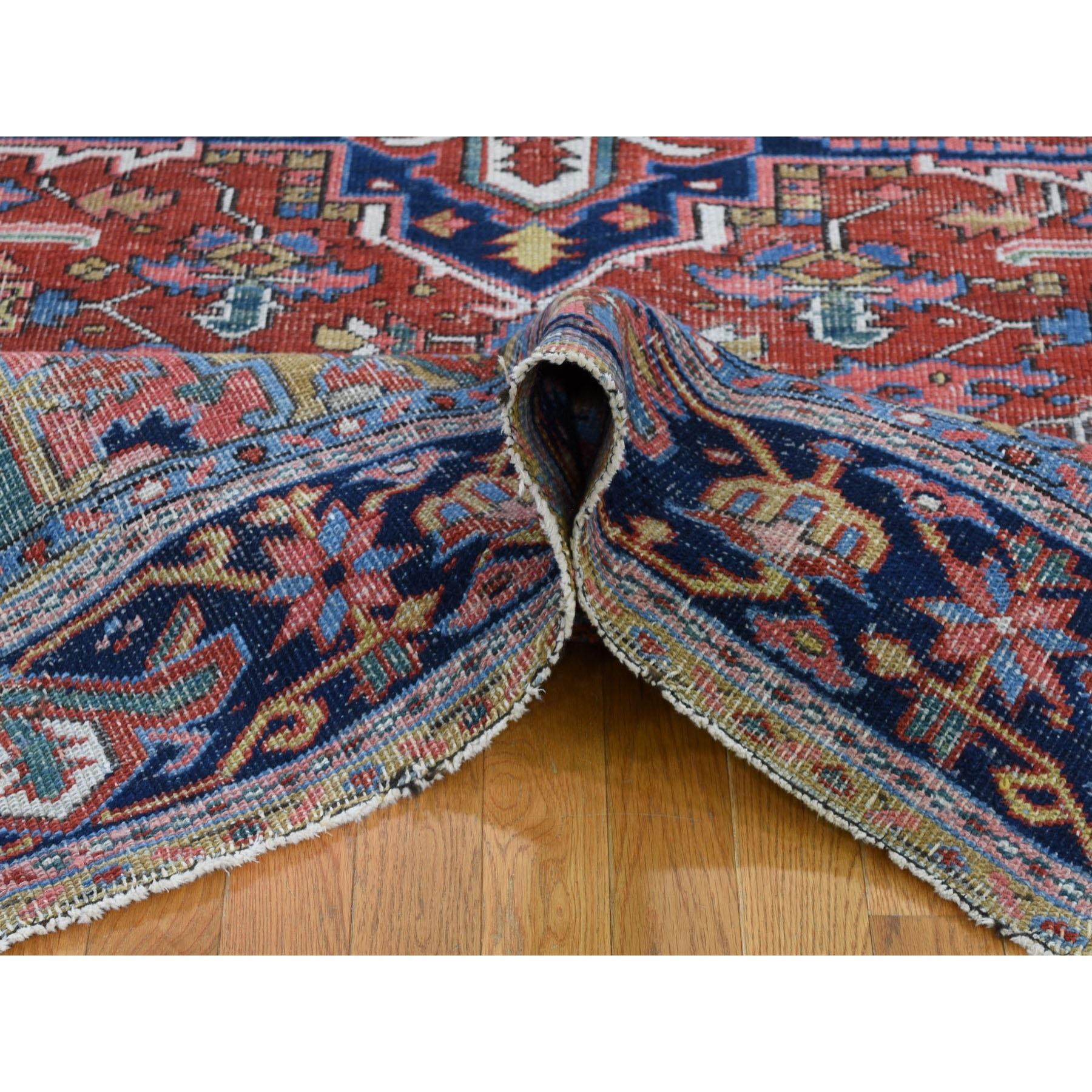 Antique Persian Heriz Clean And Worn But No Holes Hand Knotted Oriental Rug In Fair Condition In Carlstadt, NJ