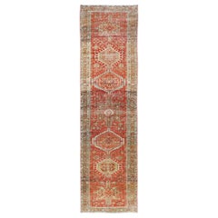 Antique Persian Heriz Distressed Runner with Geometric Medallions in Soft Colors