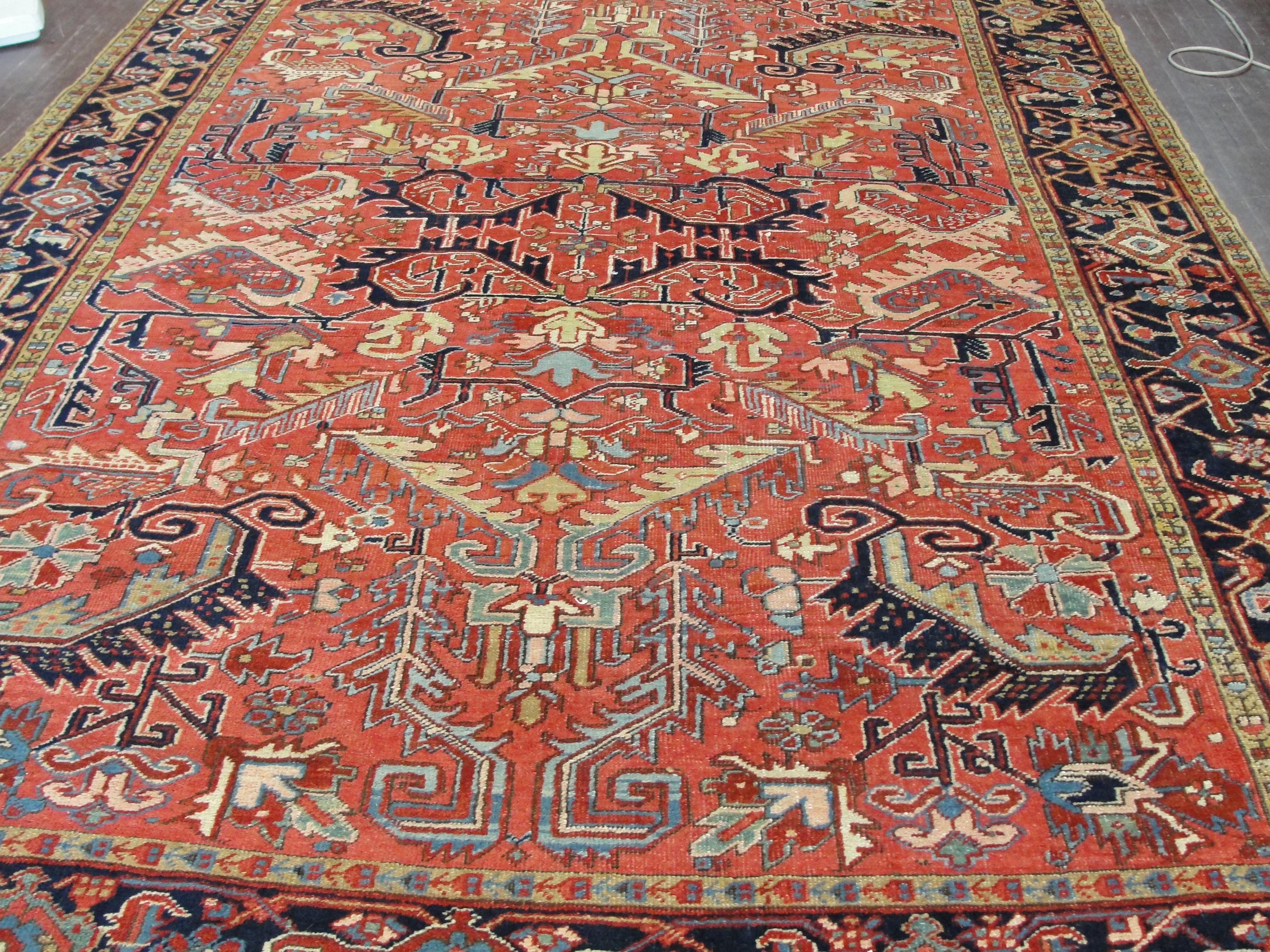 Hand-Knotted Antique Persian Heriz Dragon Rug