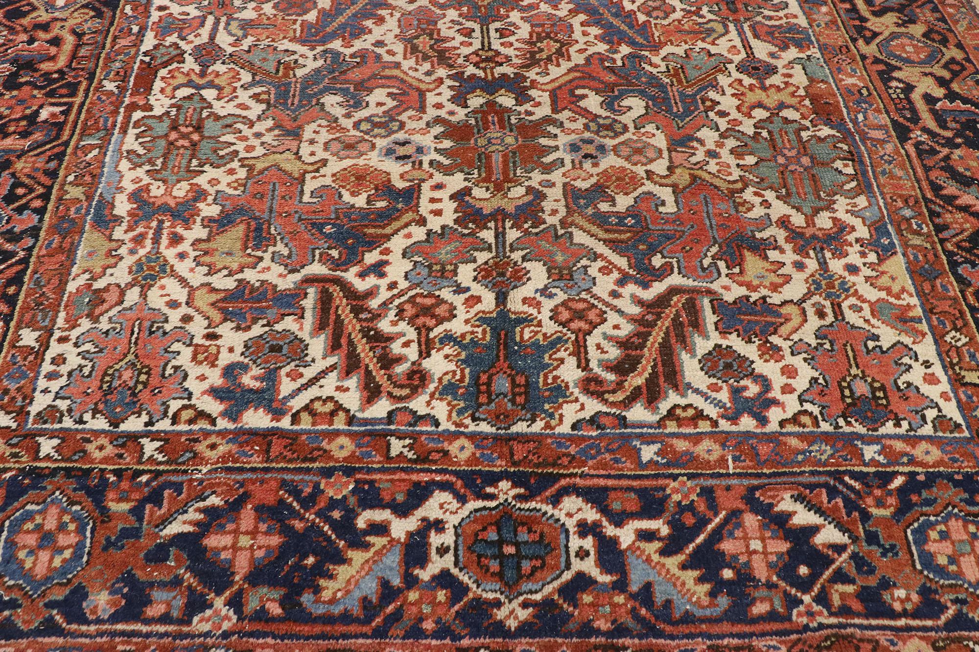 Hand-Knotted Antique Persian Heriz Dragon Rug with Mid-Century Modern Style For Sale