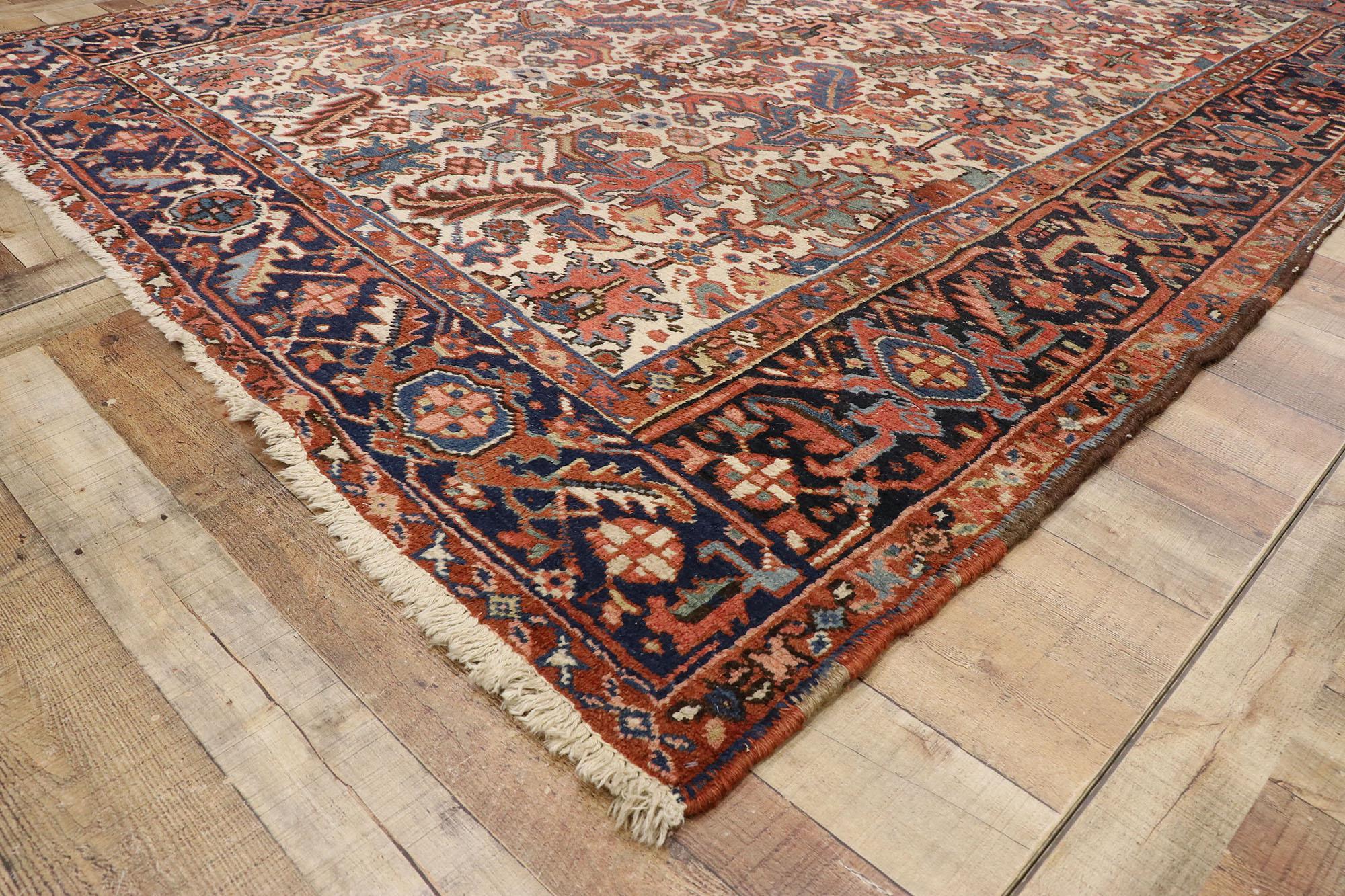 20th Century Antique Persian Heriz Dragon Rug with Mid-Century Modern Style For Sale
