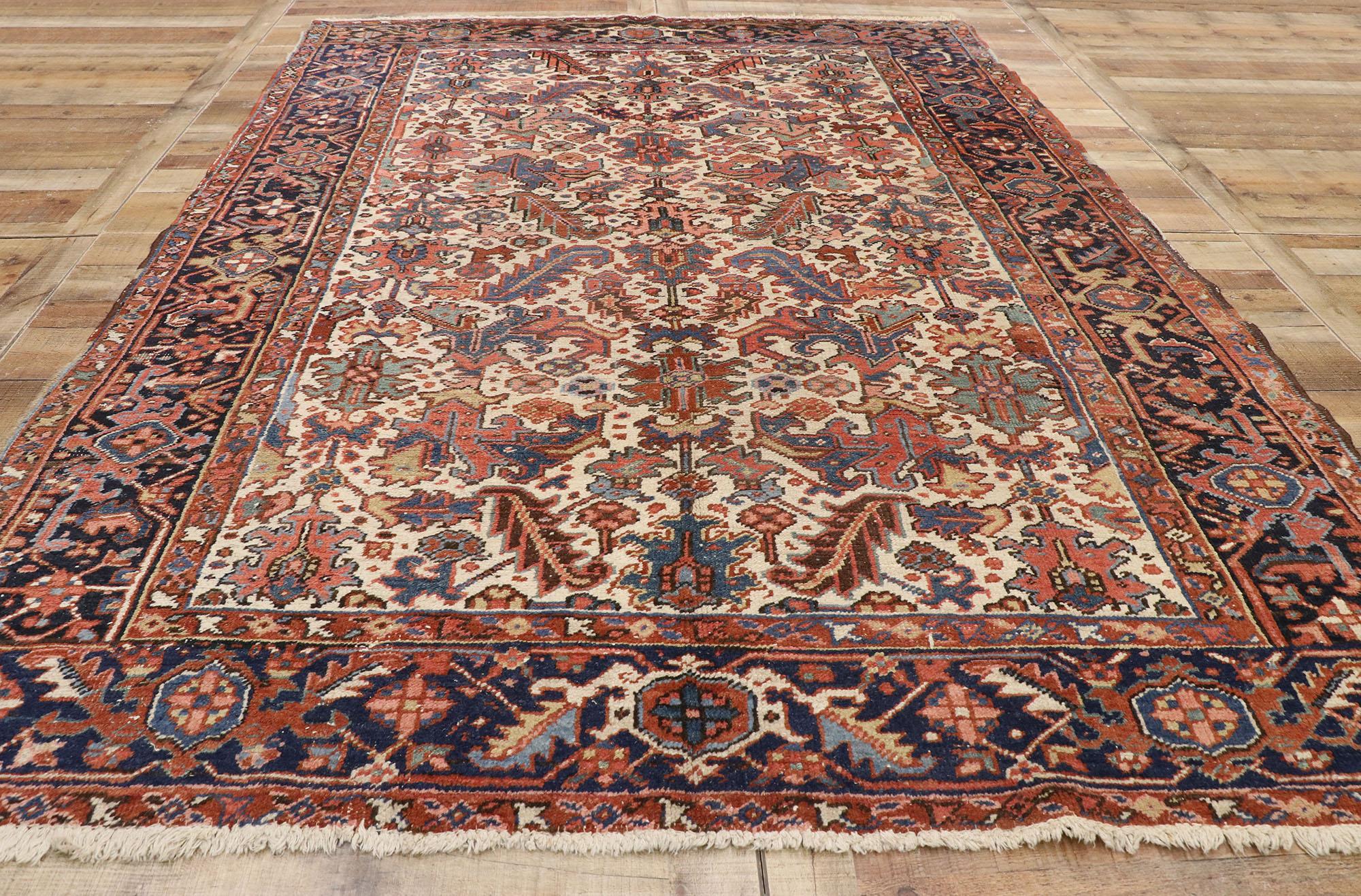 Wool Antique Persian Heriz Dragon Rug with Mid-Century Modern Style For Sale