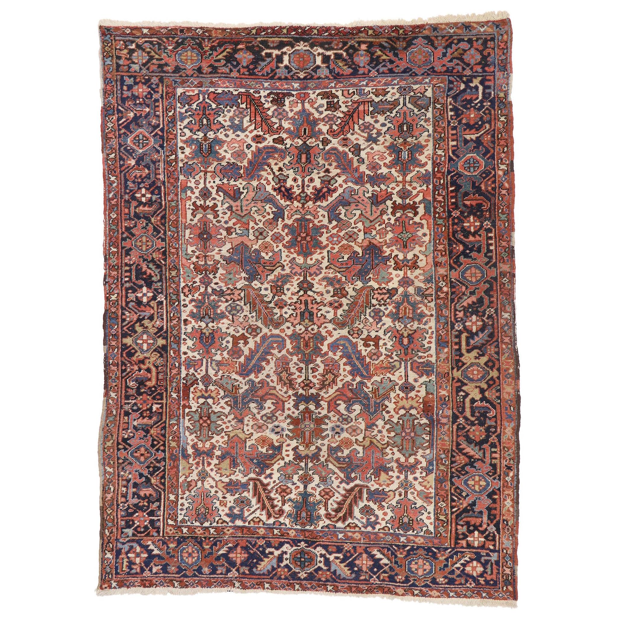 Antique Persian Heriz Dragon Rug with Mid-Century Modern Style For Sale