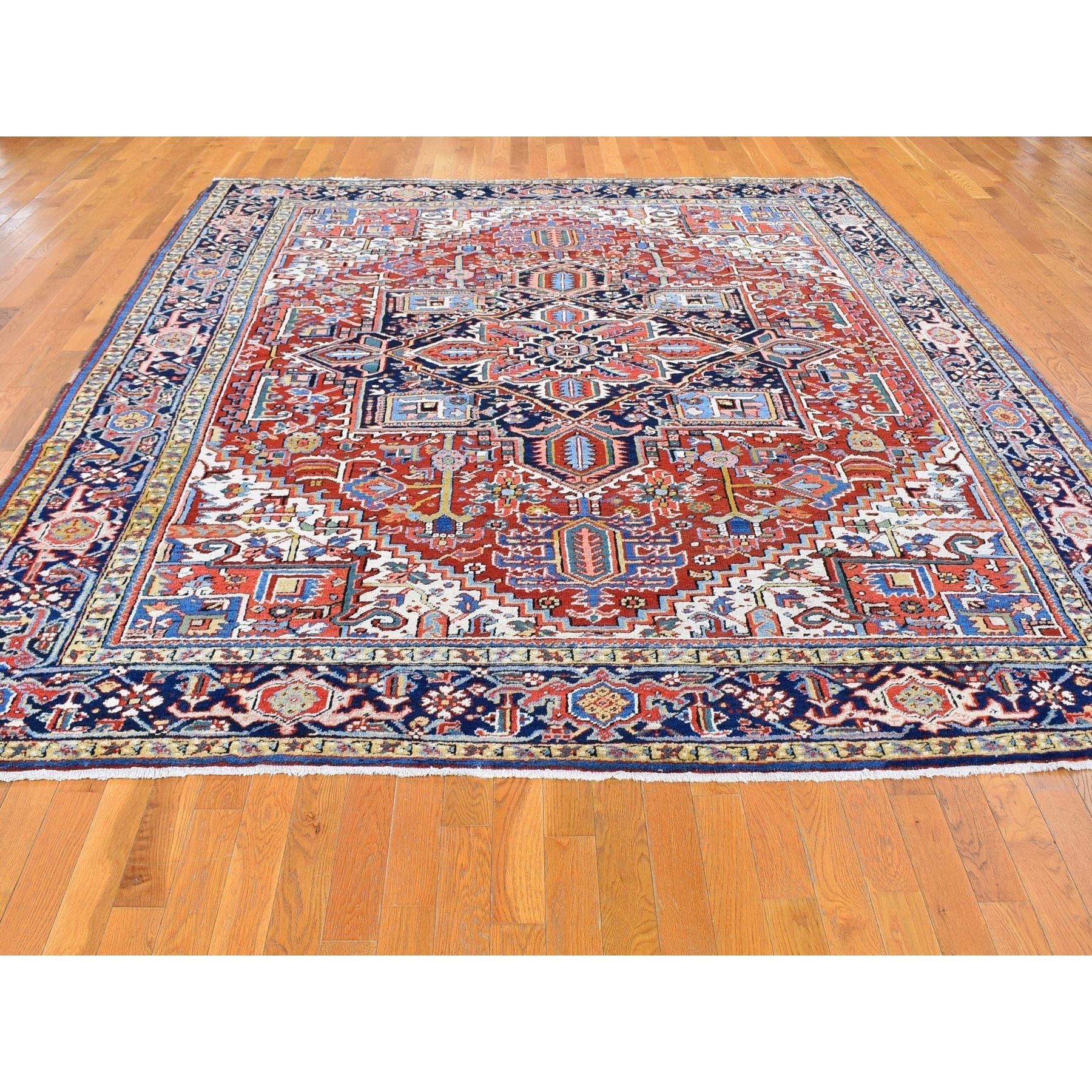 Medieval Antique Persian Heriz Full Pile Hand Knotted Oriental Rug