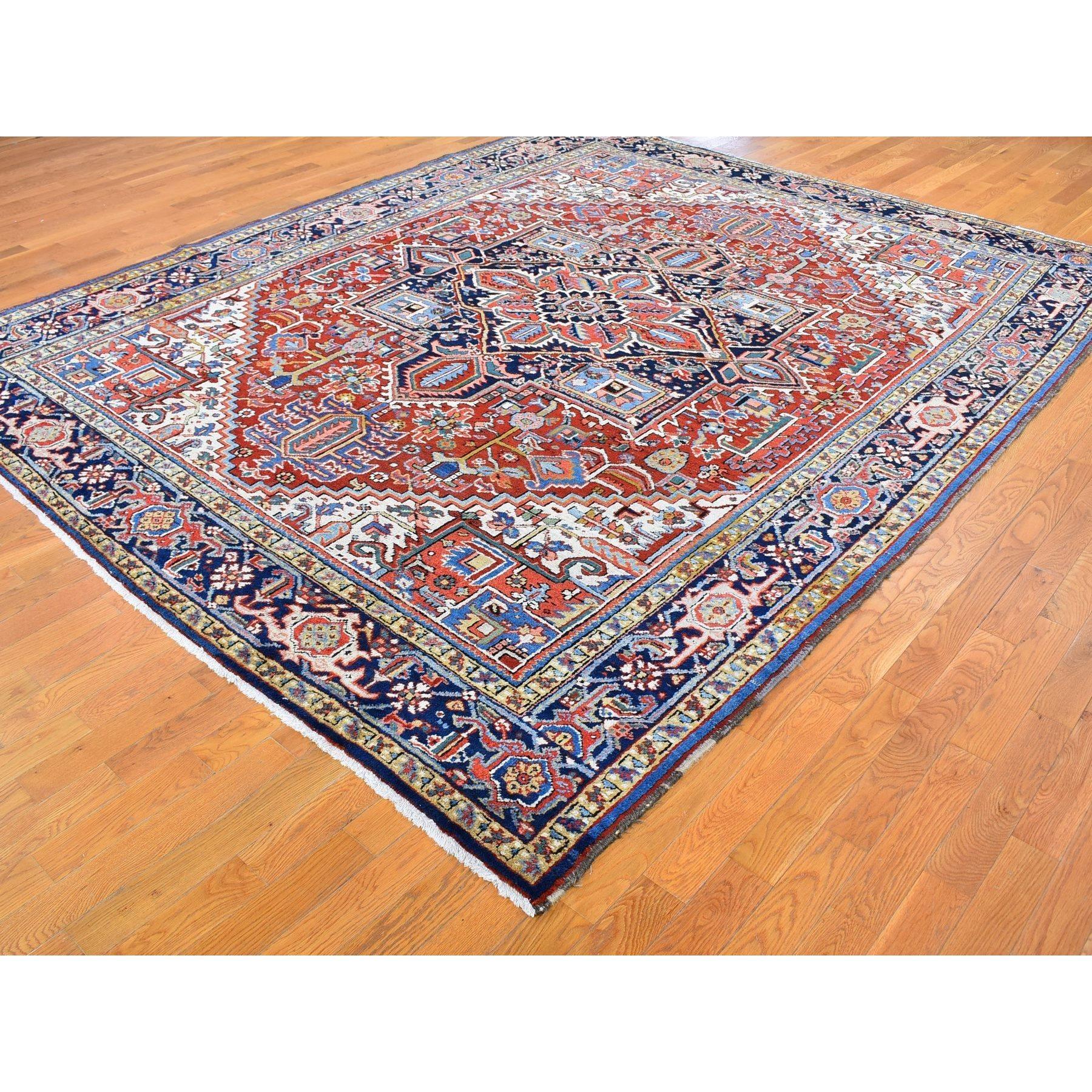 Hand-Knotted Antique Persian Heriz Full Pile Hand Knotted Oriental Rug