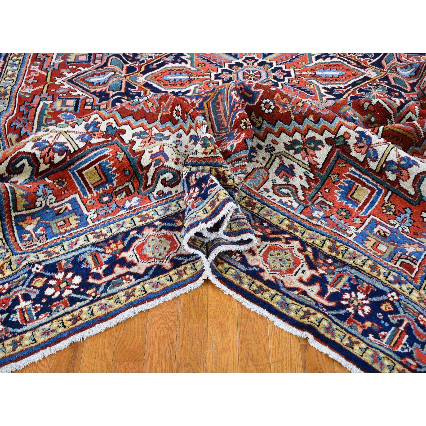 Mid-20th Century Antique Persian Heriz Full Pile Hand Knotted Oriental Rug