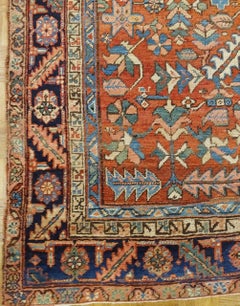 Antique Persian Heriz, Geometric All-Over Design Rust Blue, Wool, Room Size 1910