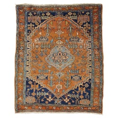 Antique Persian Heriz Geometric Design Soft Rust, Wool, Scatter Size, 1915