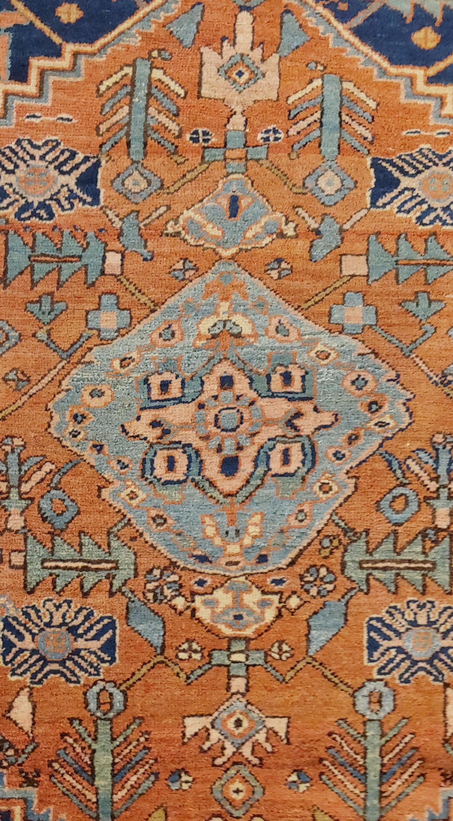 Woven Antique Persian Heriz Geometric Design Soft Rust, Wool, Scatter Size, 1915