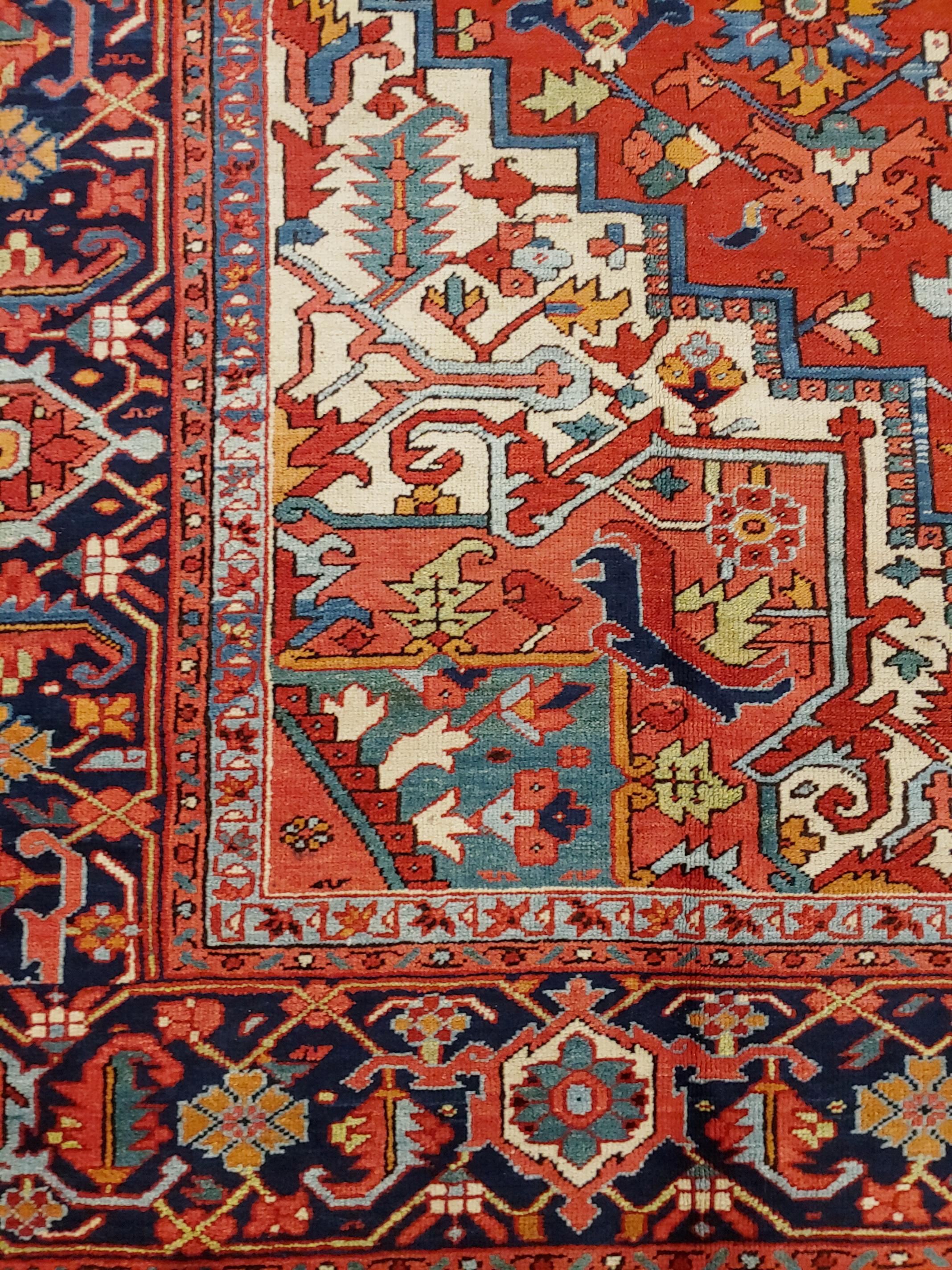 Antique Persian Heriz, Geometric Serapi Design, Rust, Blue Wool, Oversize, 1915 For Sale 1