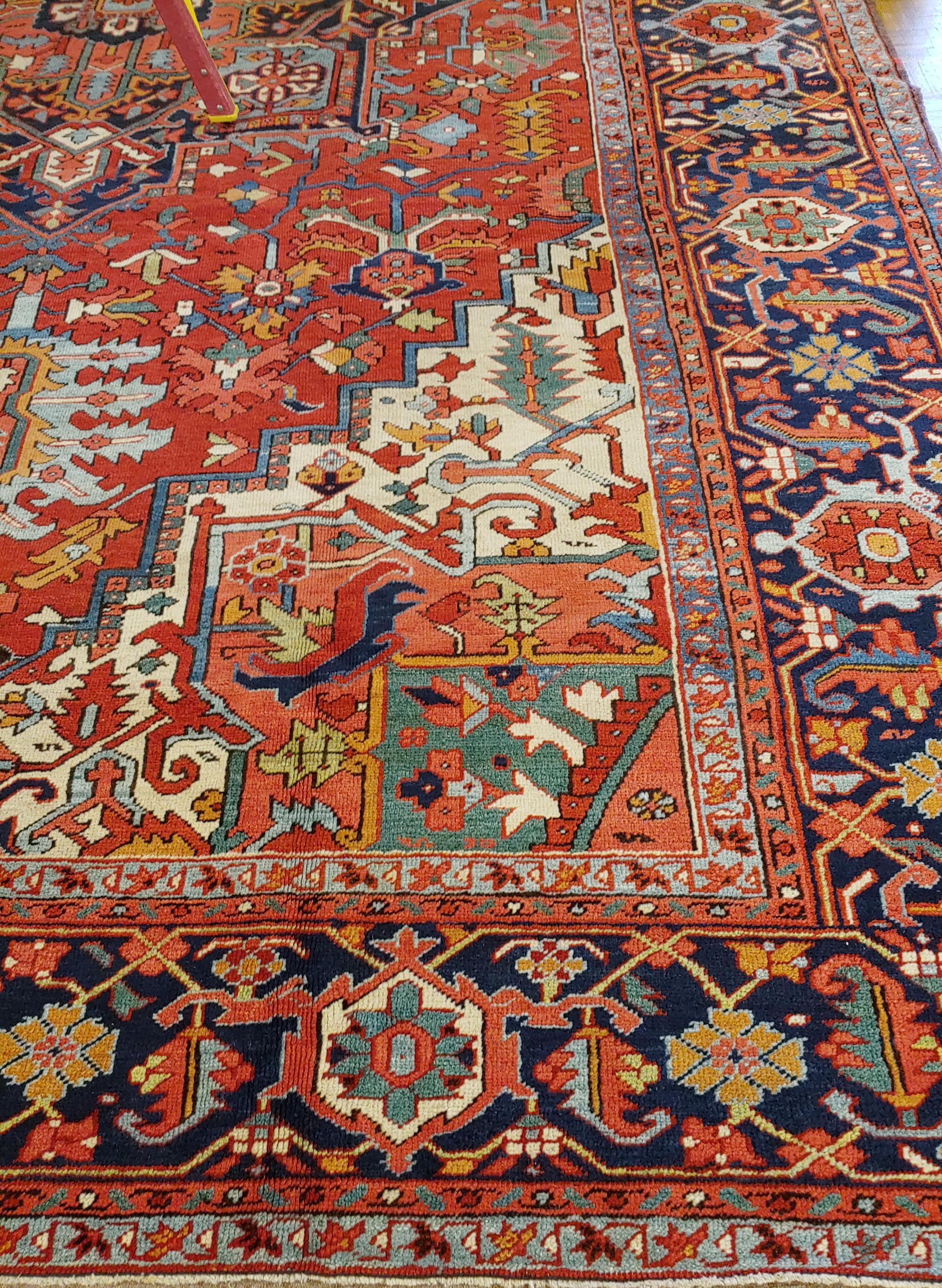 Antique Persian Heriz, Geometric Serapi Design, Rust, Blue Wool, Oversize, 1915 For Sale 2