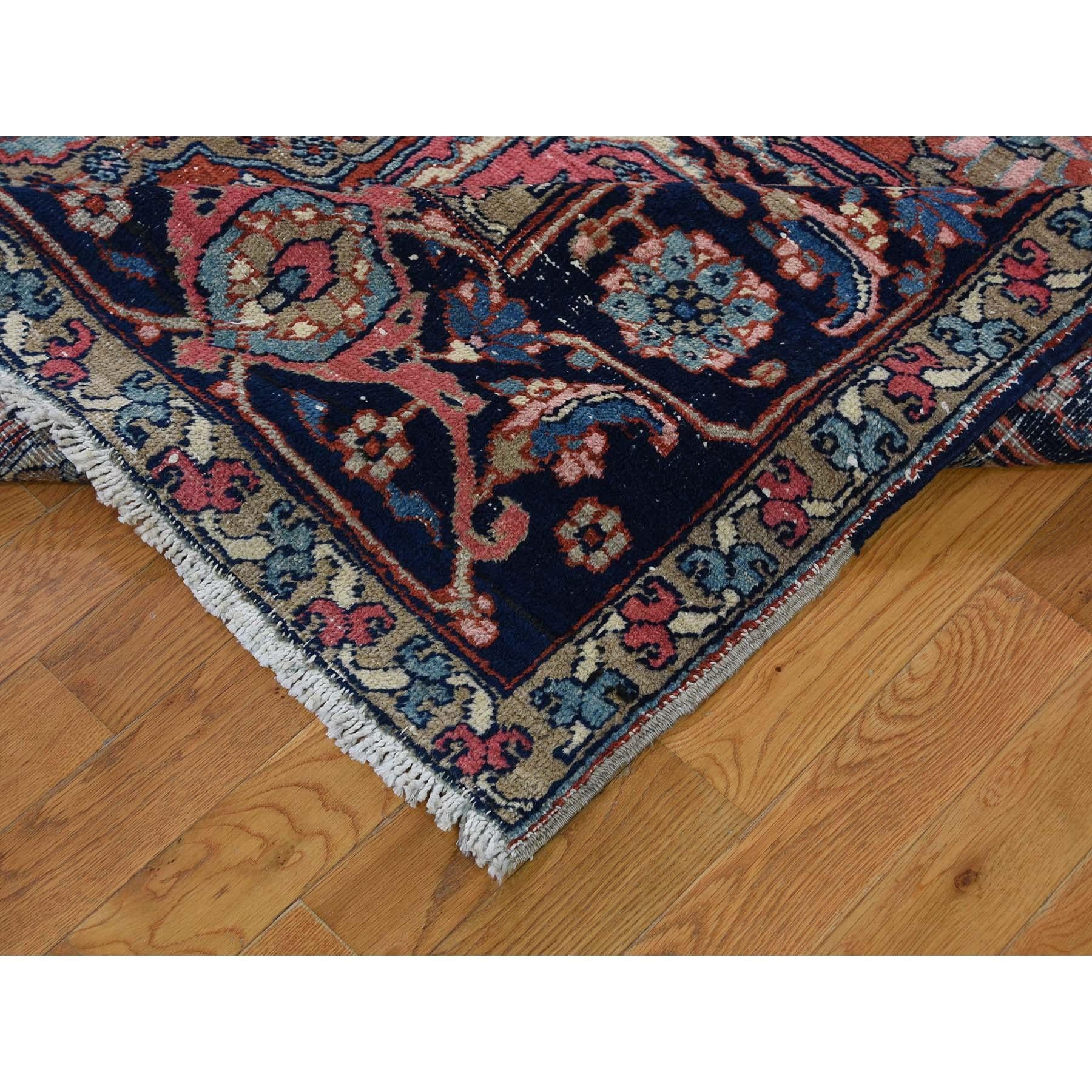 Antique Persian Heriz Good Condition Flower Design Hand-Knotted Oriental Rug 1