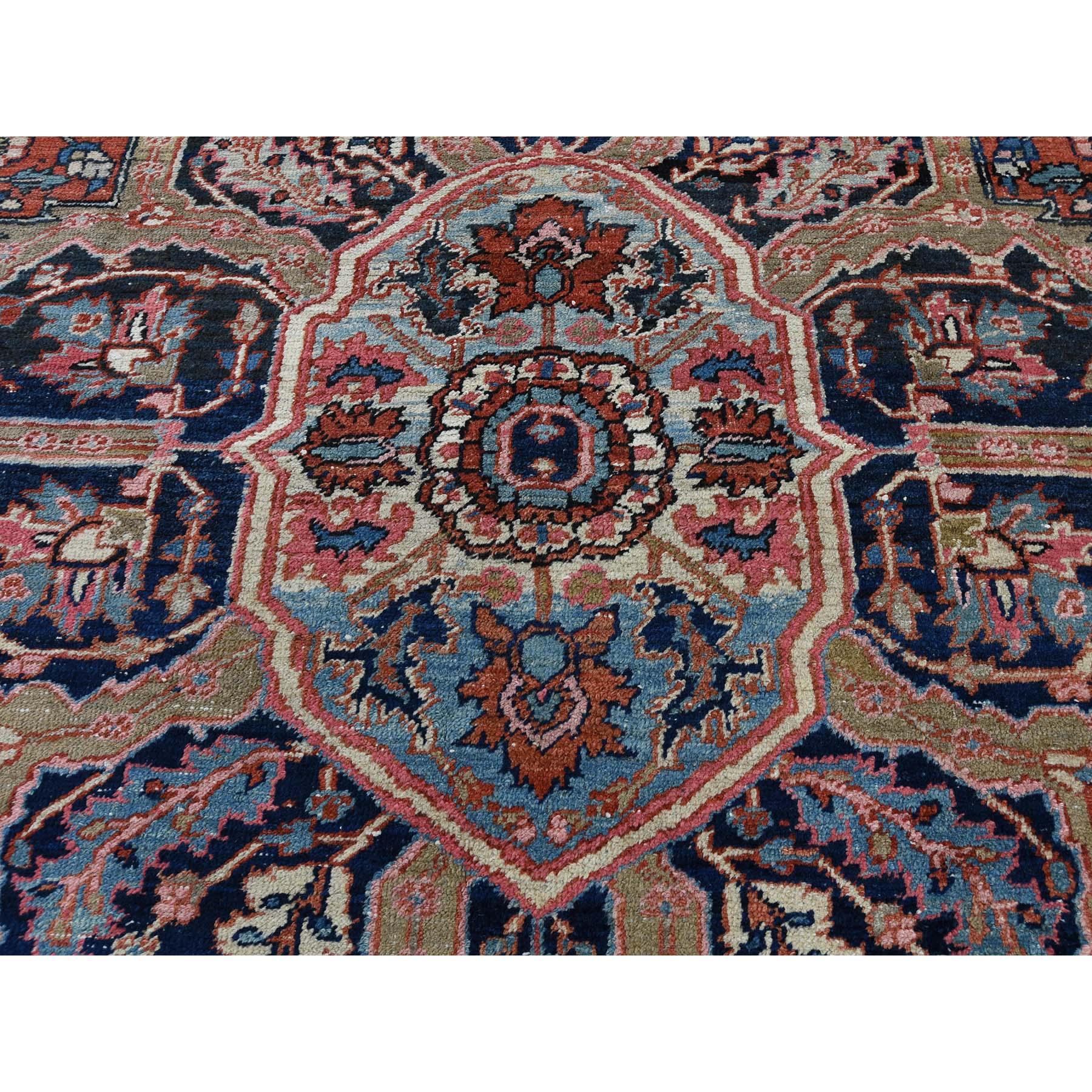 Antique Persian Heriz Good Condition Flower Design Hand-Knotted Oriental Rug 3