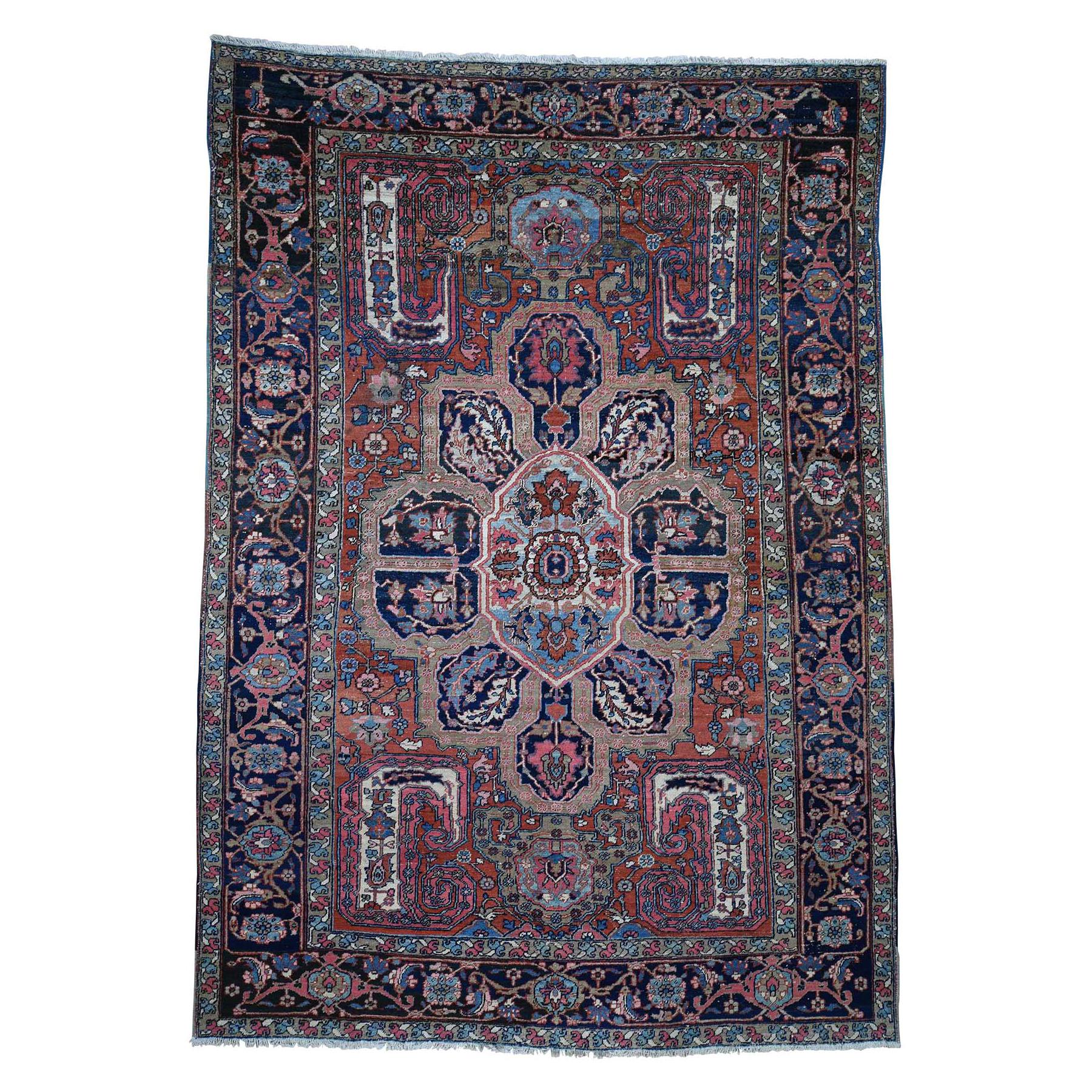 Antique Persian Heriz Good Condition Flower Design Hand-Knotted Oriental Rug
