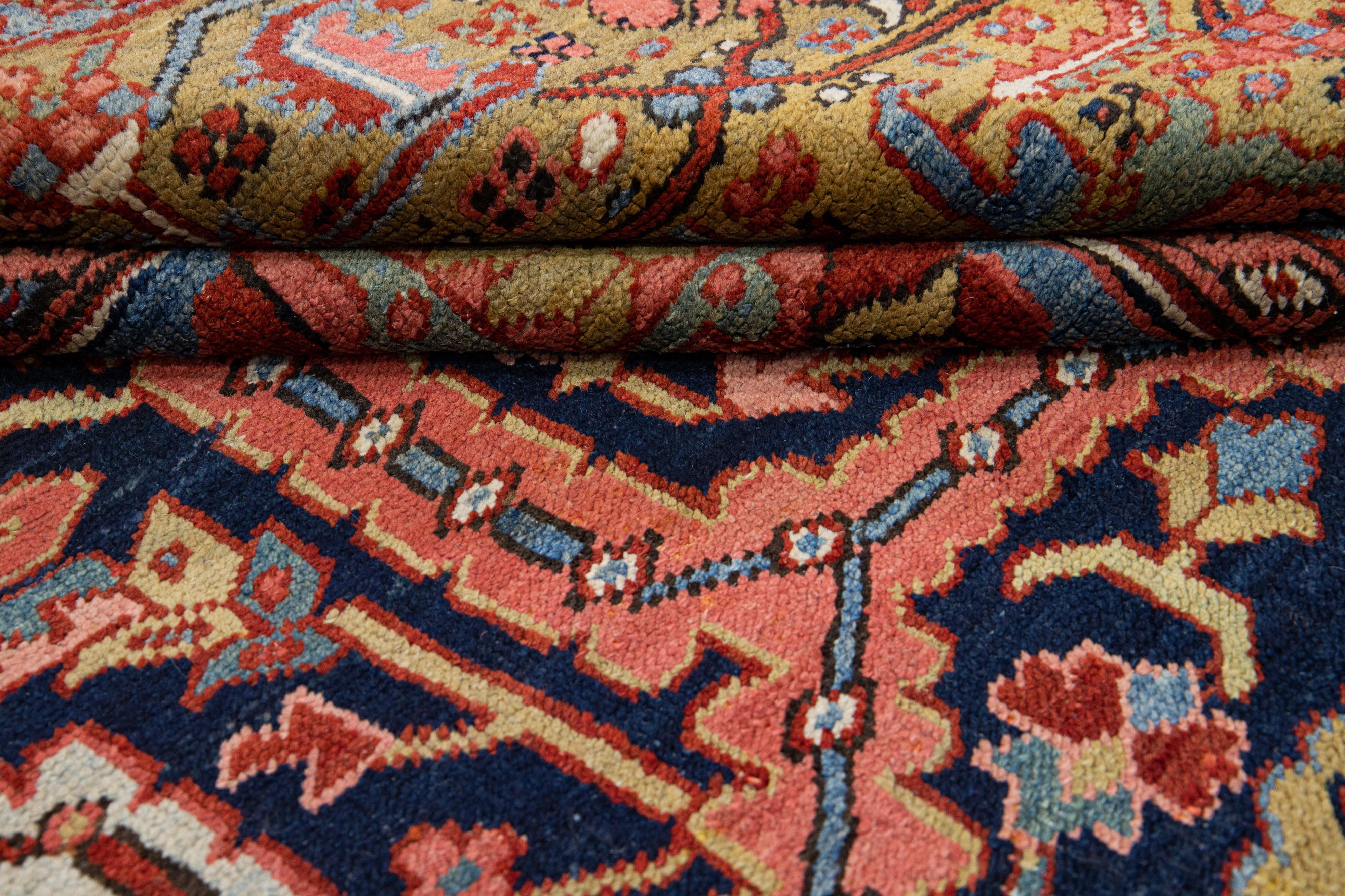 Antique Persian Heriz Handmade Allover Designed Blue Wool Rug For Sale 2