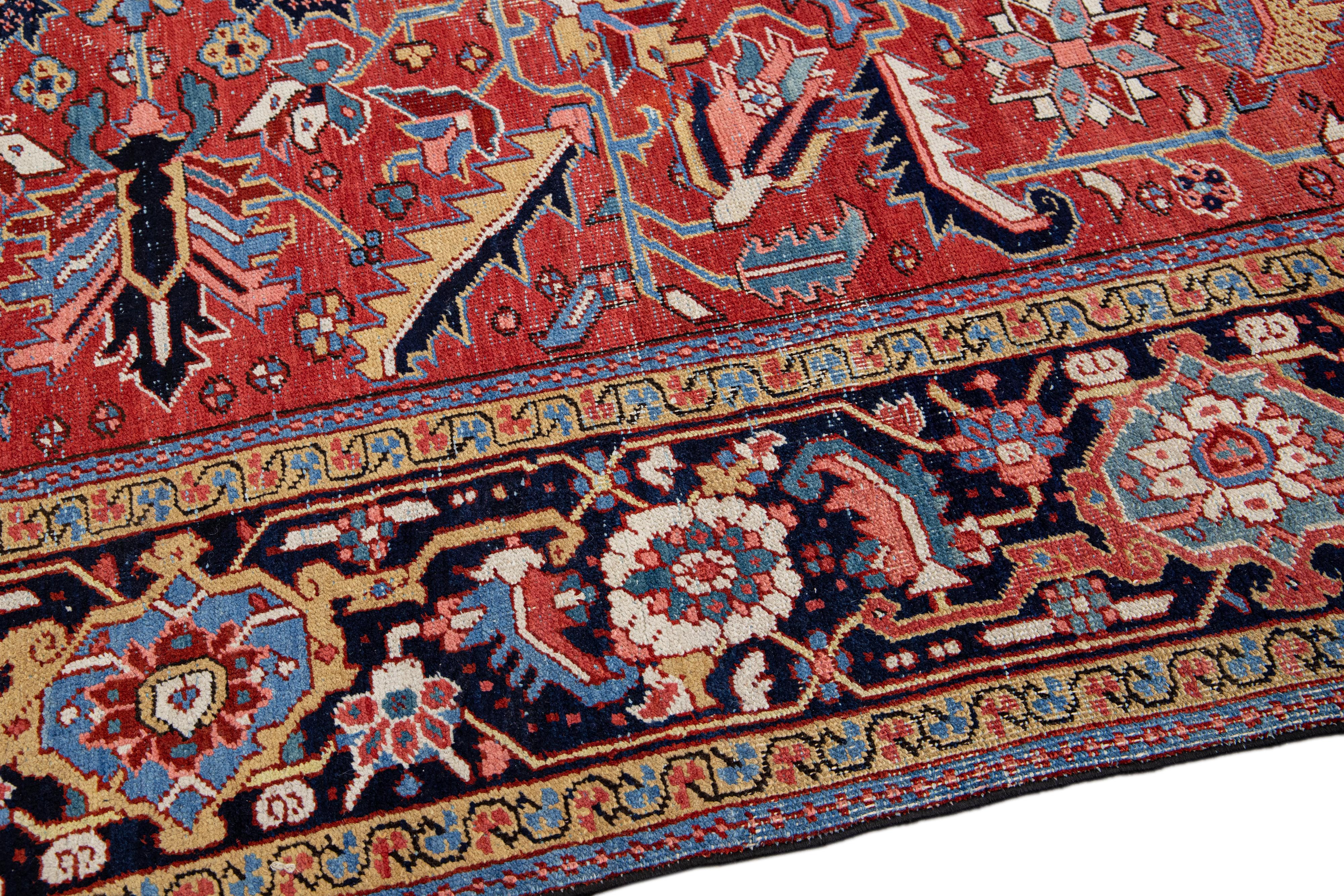Antique Persian Heriz Handmade Allover Designed Red Wool Rug For Sale 4