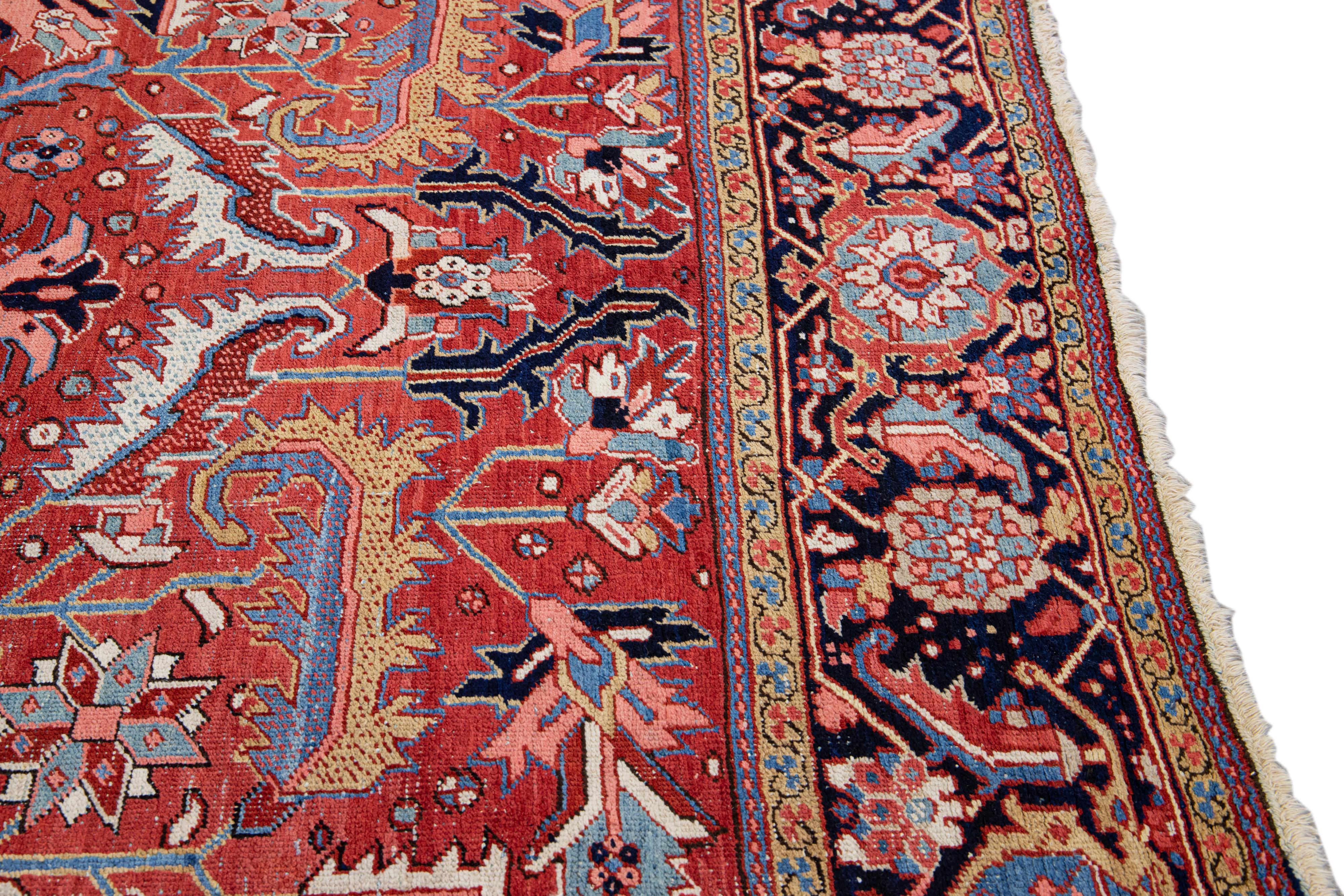 Antique Persian Heriz Handmade Allover Designed Red Wool Rug For Sale 5